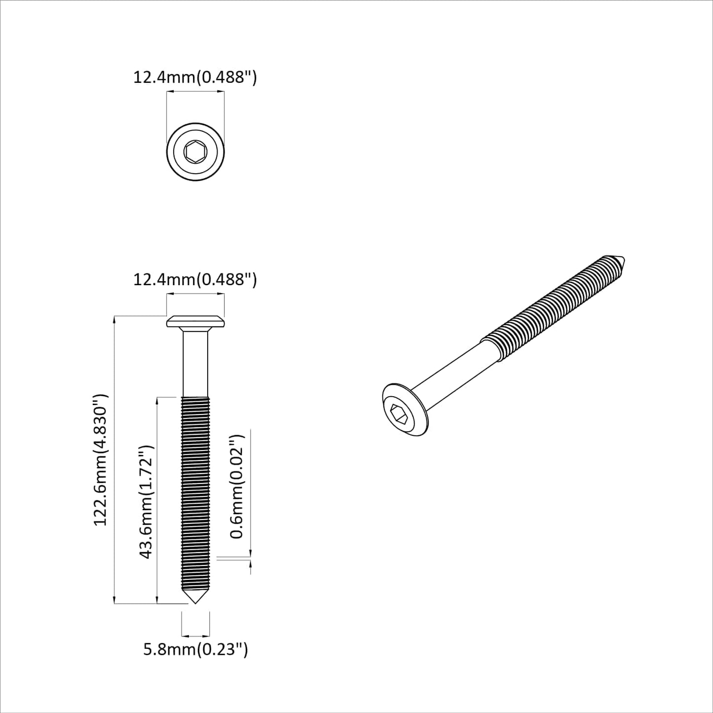 Skrue 2 stk. Sølv M6 x 120 mm Stål