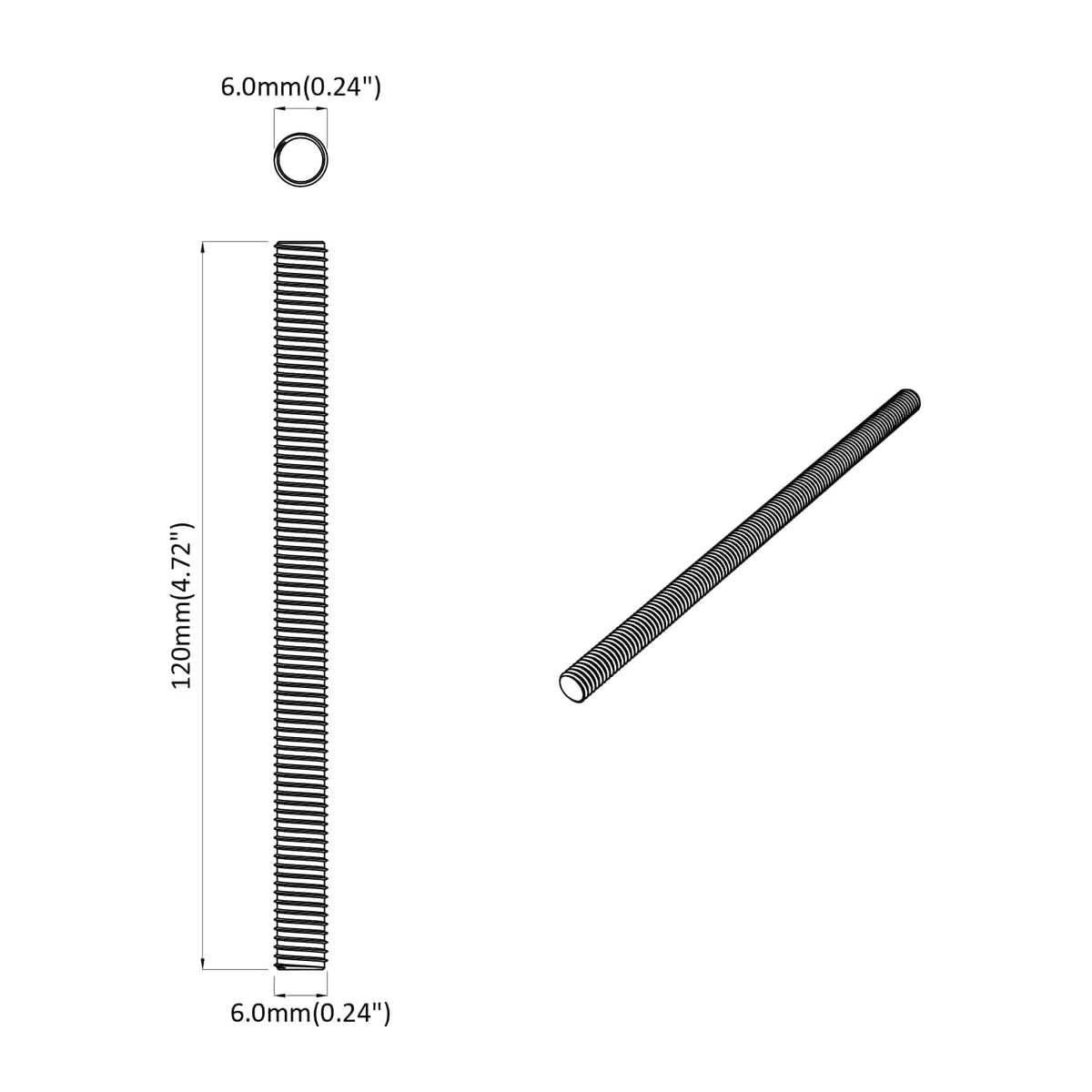 Gevindstænger 2 stk. Sølv M6 x 120 mm Metal