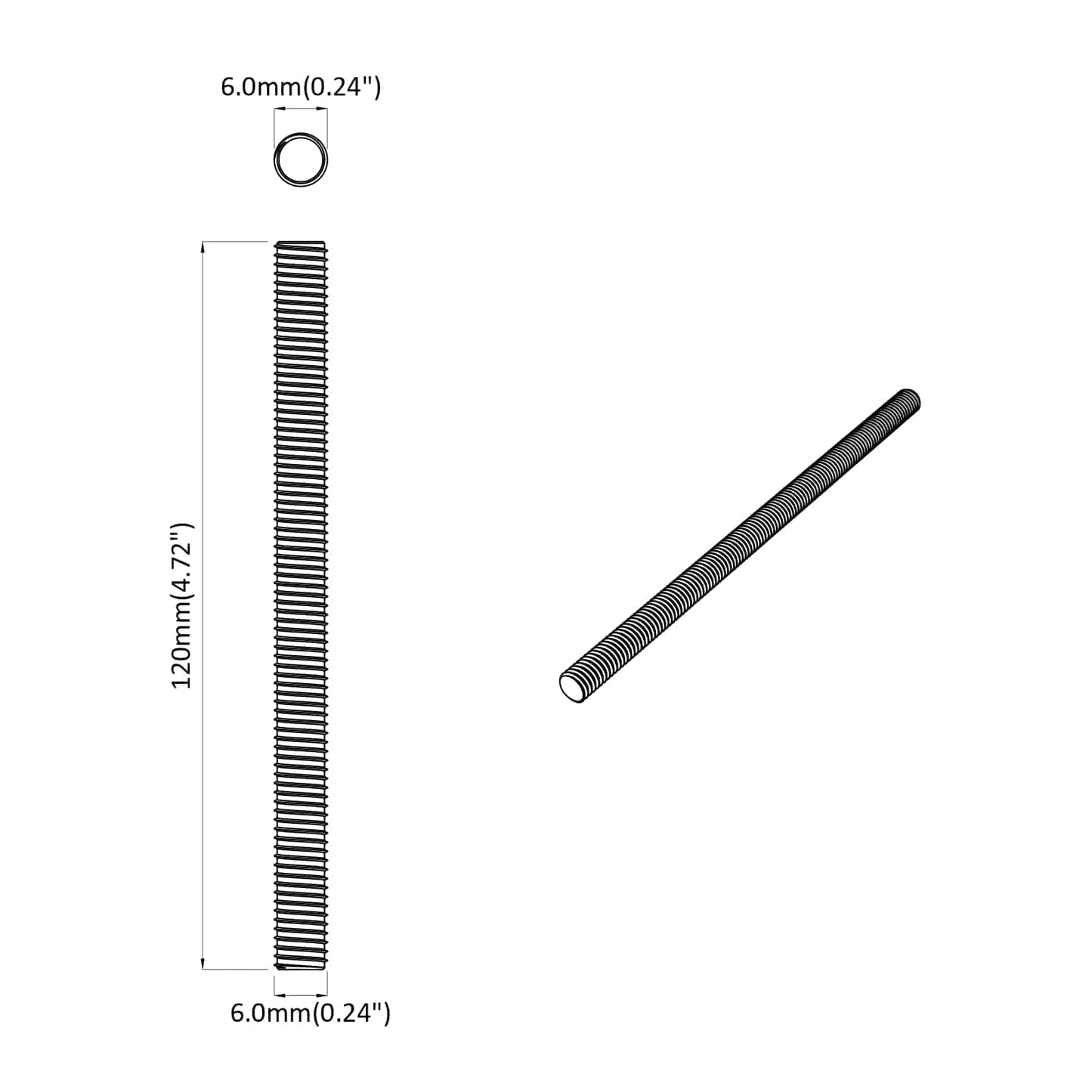 Gevindstænger 12 stk. Sølv M6 x 120 mm Metal