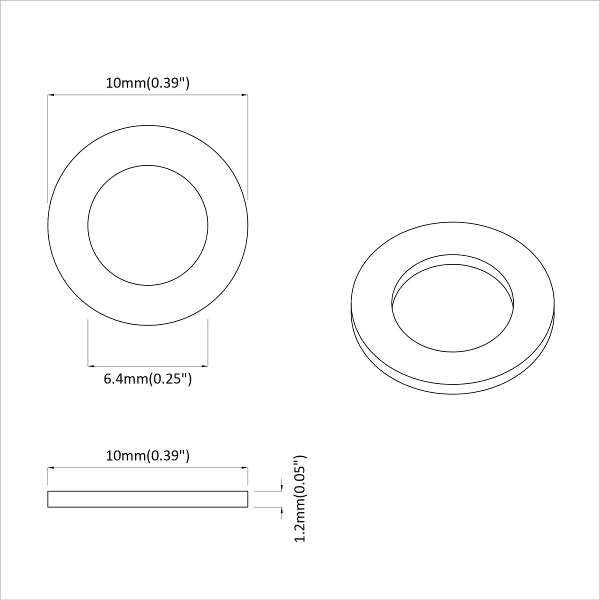 Skiver 2 stk. Sølv 10 x 10 x 1,2 mm Stål