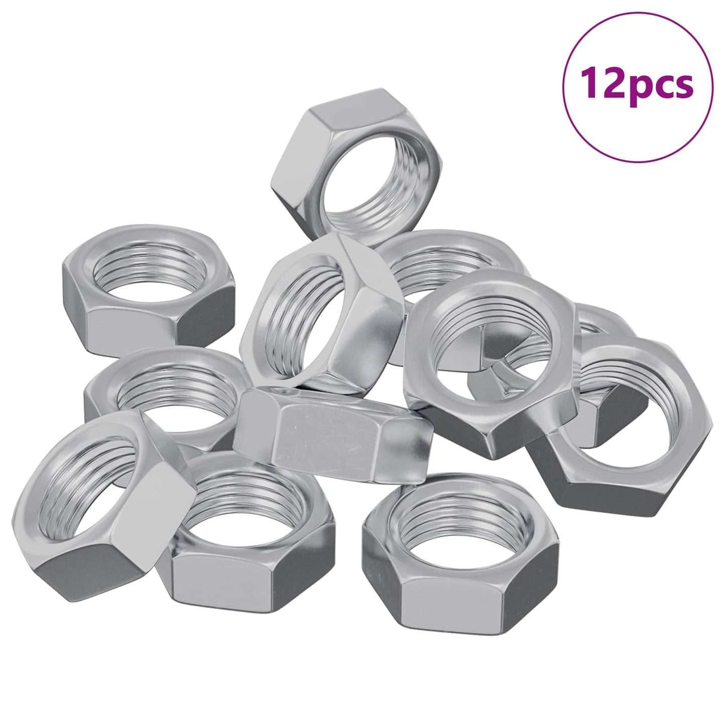 Sekskantmøtrik 12 stk. Sølv M6 Metal