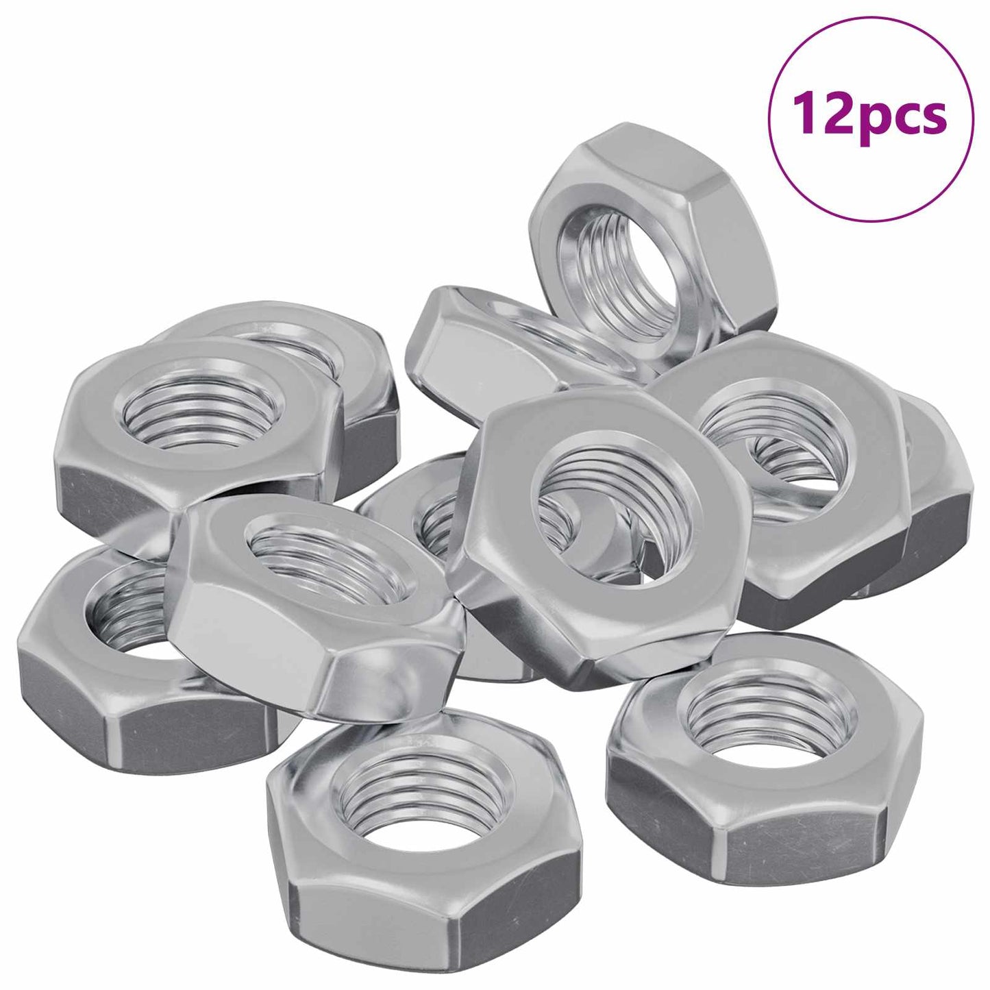 Sekskantmøtrik 12 stk. Sølv m8 Metal