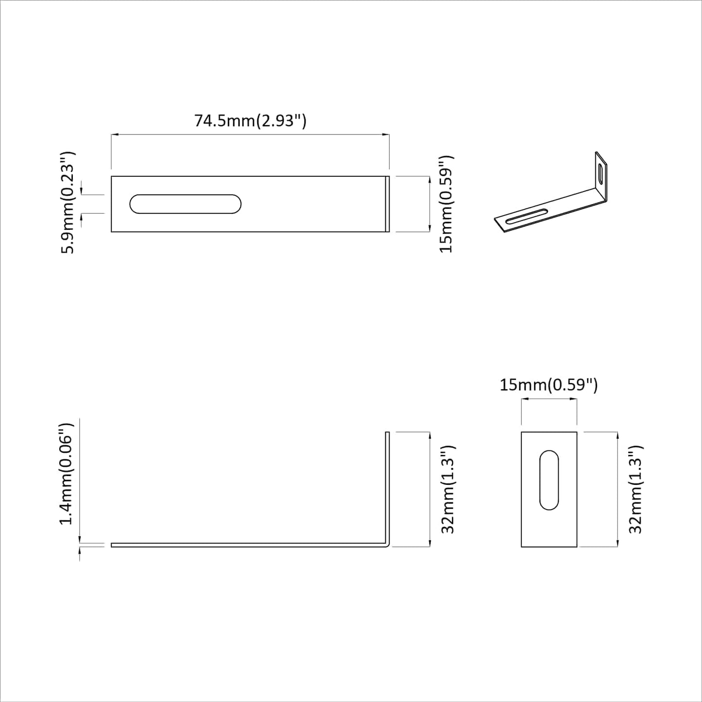 Anti-tip beslag 12 Sølv 74,5 x 15 x 32 mm Jern