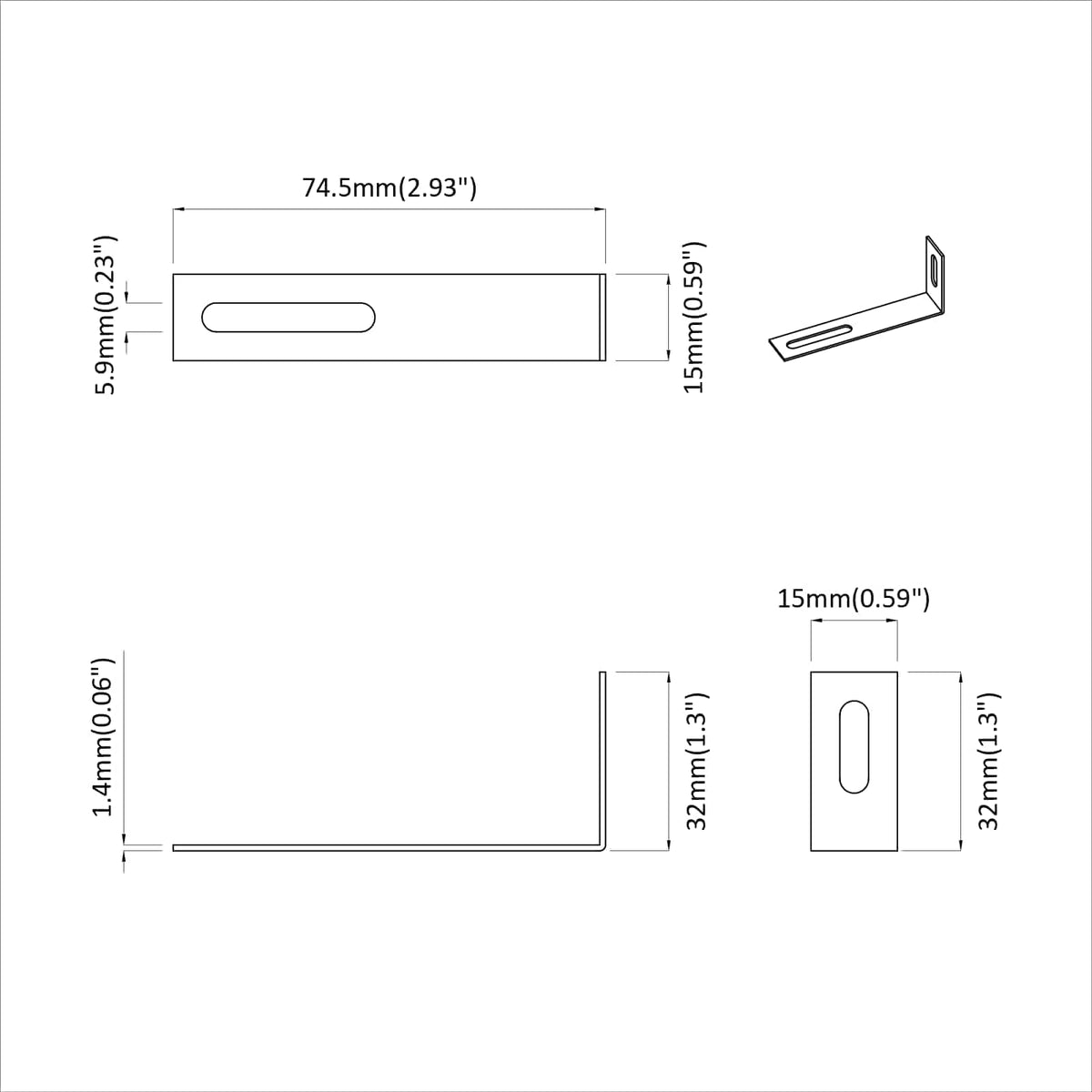 Anti-tip beslag 1268 Sølv 74,5 x 15 x 32 mm Jern