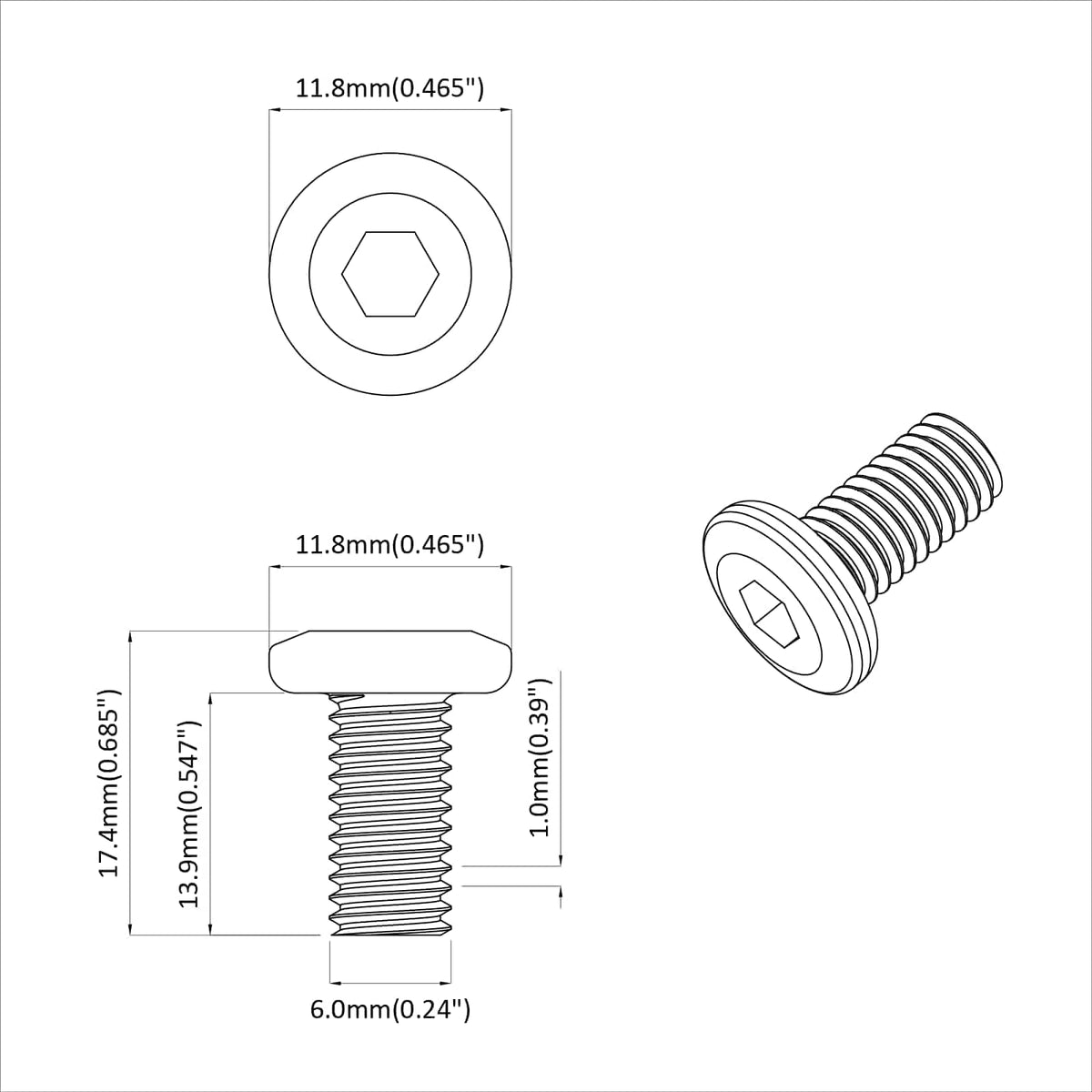 Hovedlås Skrue 2 stk. Sølv M6 x 15 mm Stål