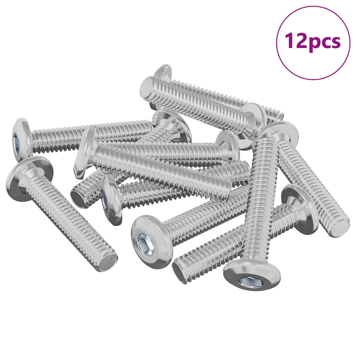 Hovedlås Skrue 12 stk. Sølv M6 x 30 mm Stål