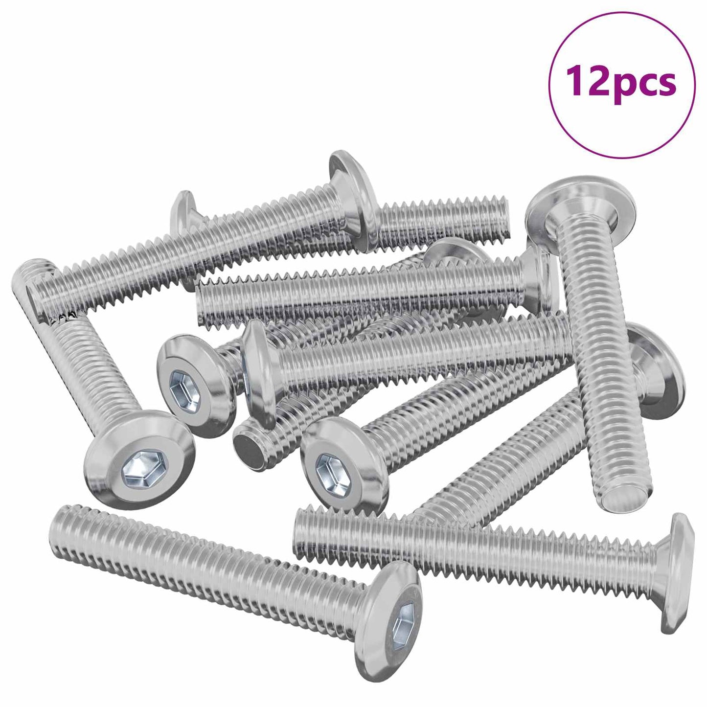 Hovedlås Skrue 12 stk. Sølv M6 x 35 mm Stål