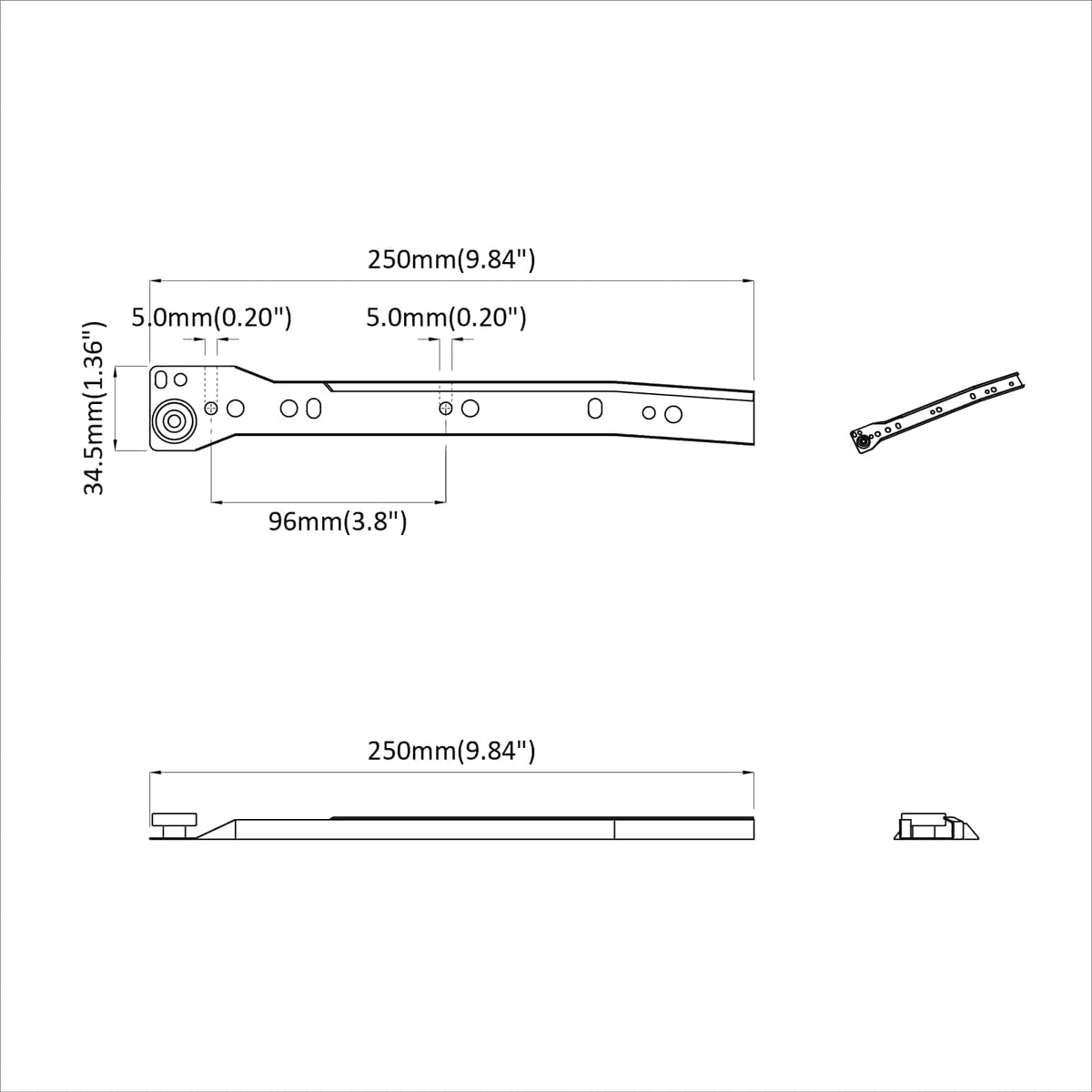 Skuffeskinne 12 stk. Hvid 250 mm Stål