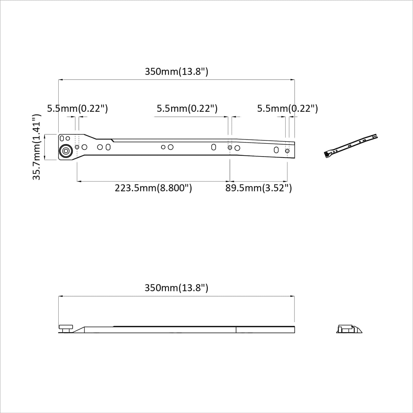 Skuffeskinne 12 stk. Hvid 350 mm Stål