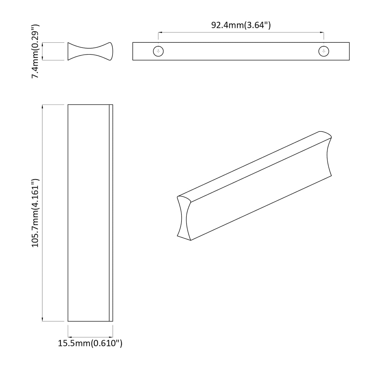 Håndtag Ensfarvet 2 stk. Sølv 105.7 x 7.4 x 15.5 mm Aluminium
