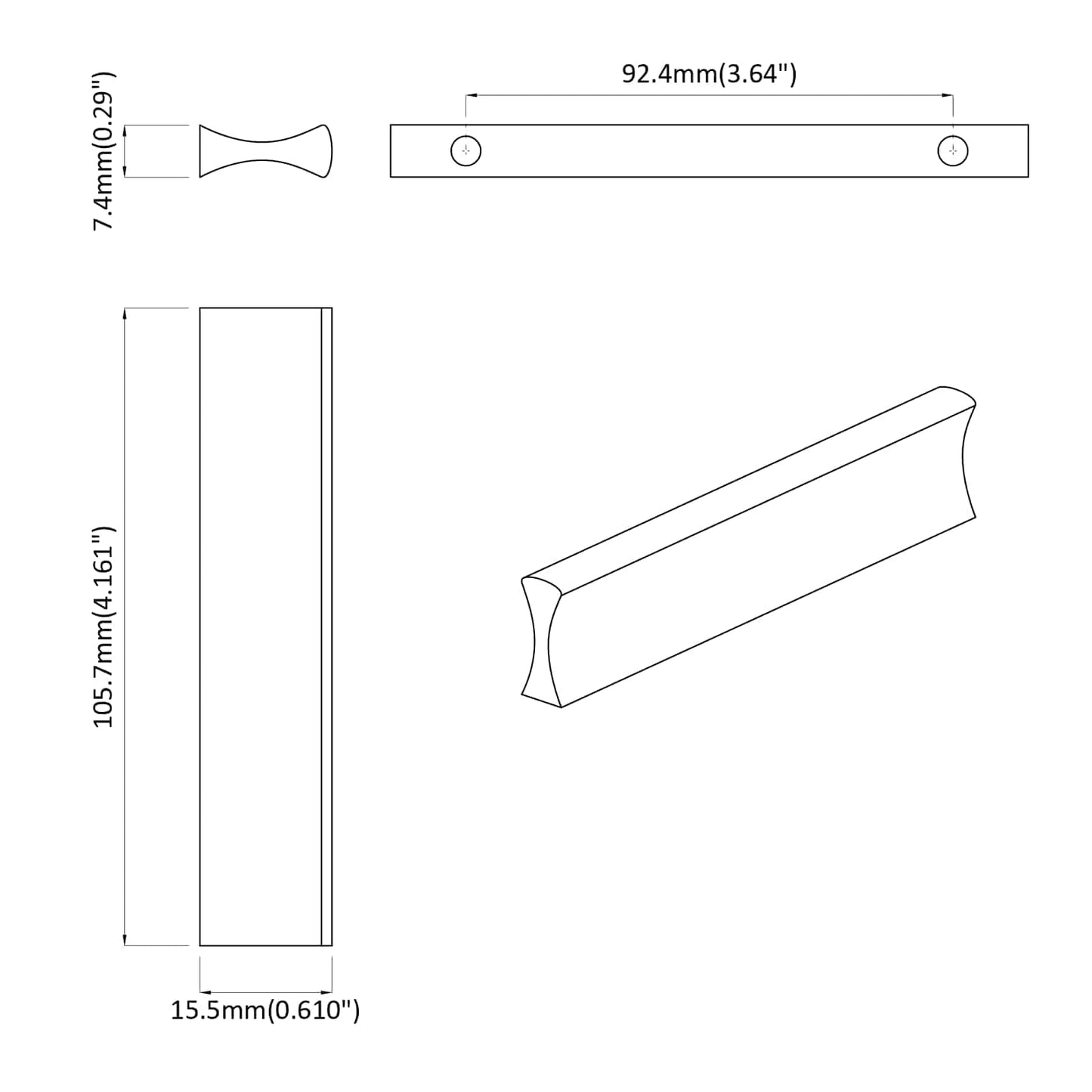 Håndtag Ensfarvet 828 stk. Sølv 105.7 x 7.4 x 15.5 mm Aluminium