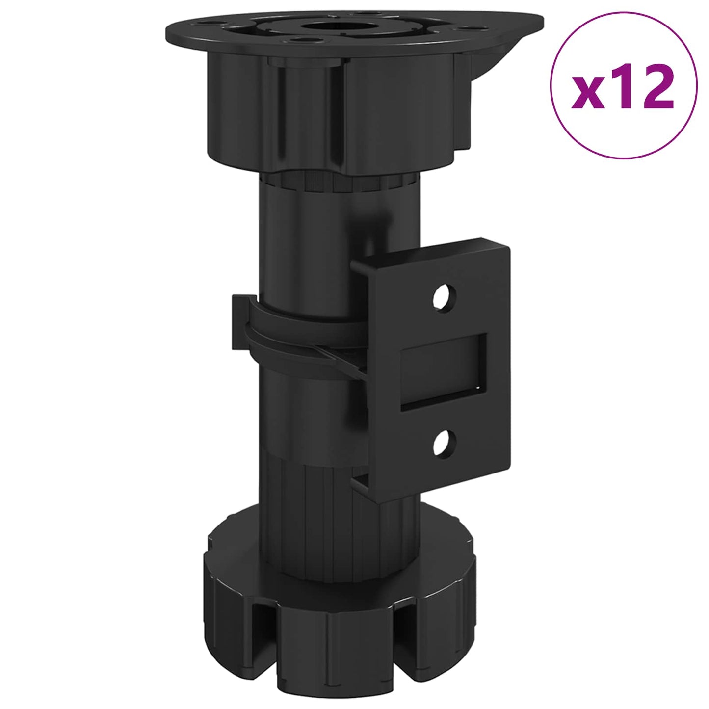 Møbelben Justerbar 12 stk. Sort 46 x 46 x 128 mm PP