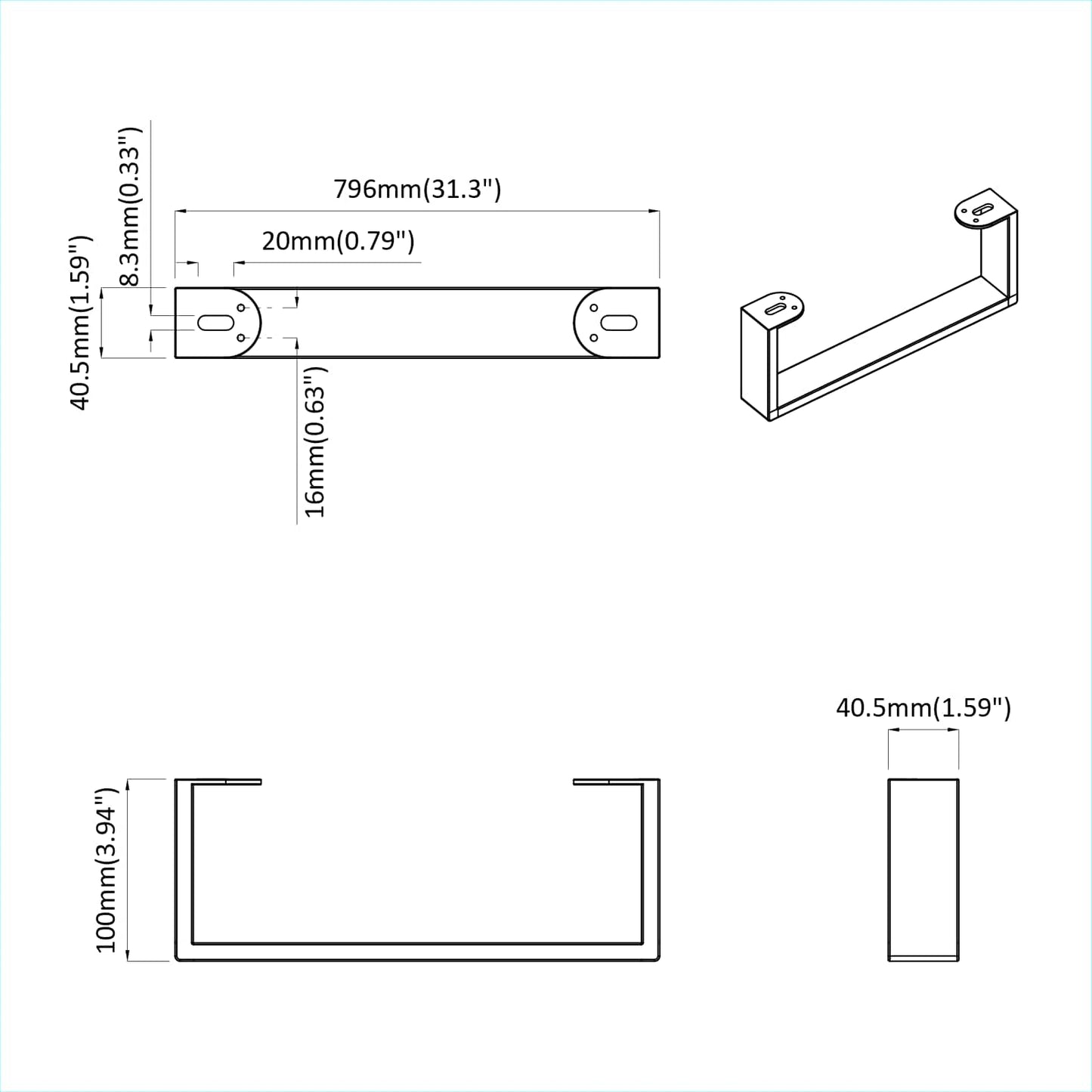 Møbelben 12 stk. Sort 796 x 40,5 x 100 mm Jern