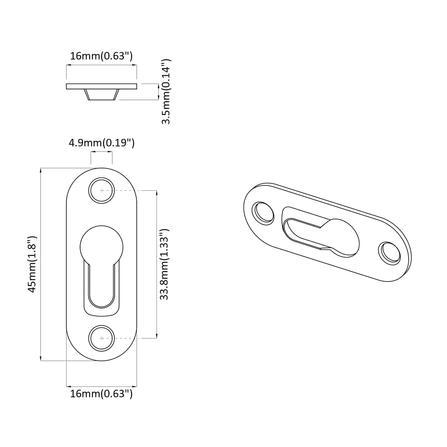 Nøglehul ophæng 3673 stk. Sølv 45 x 16 x 3.5 mm Jern
