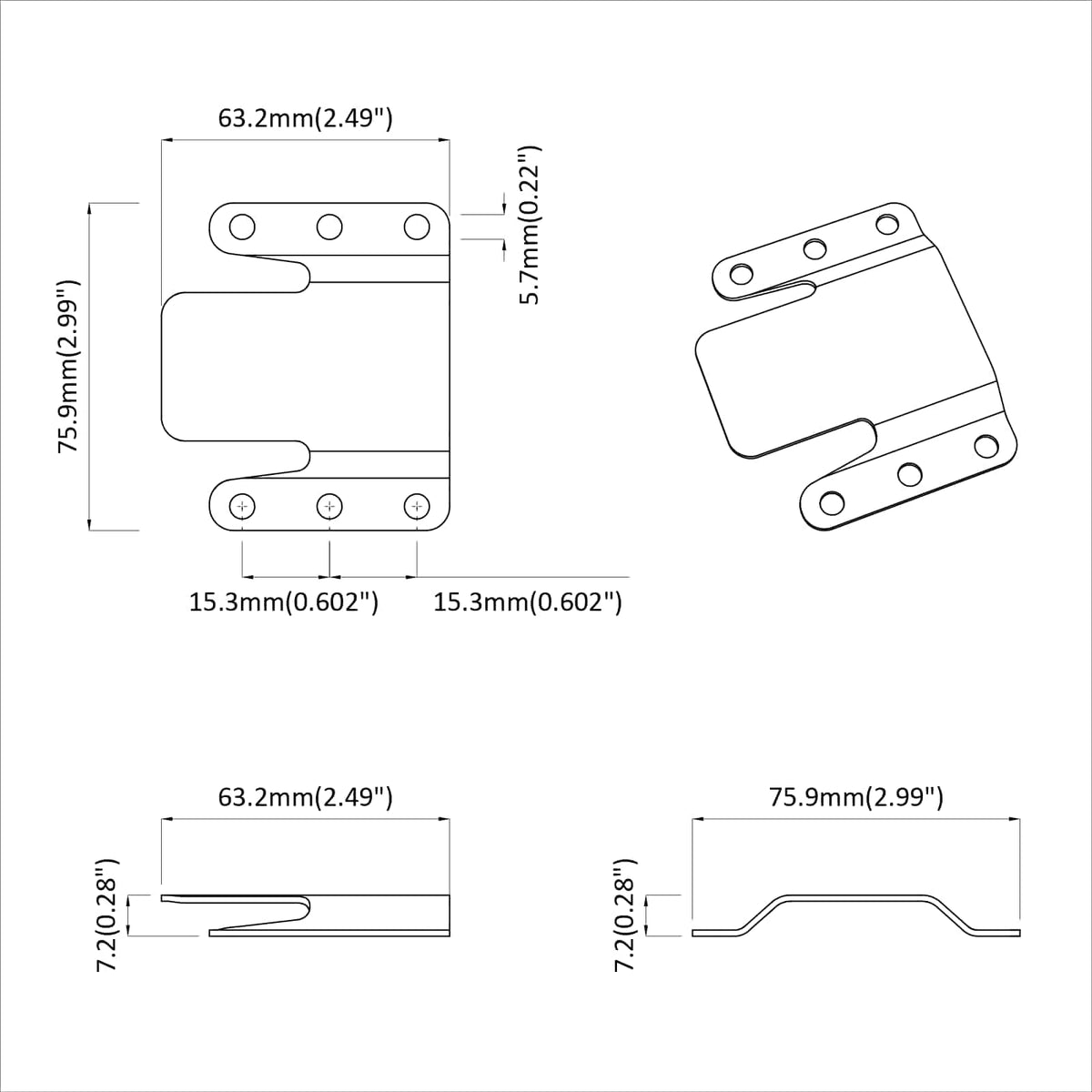 Flush Mount Beslag 419 Sølv 75 x 66 x 1,4 mm Stål