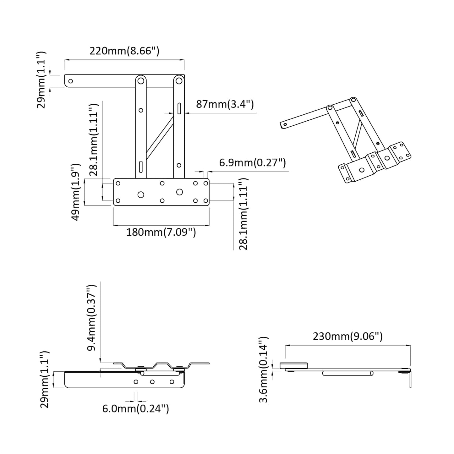 Sengehejs mekanisme 2 stk. Sort 340 x 95 x 40 mm Jern