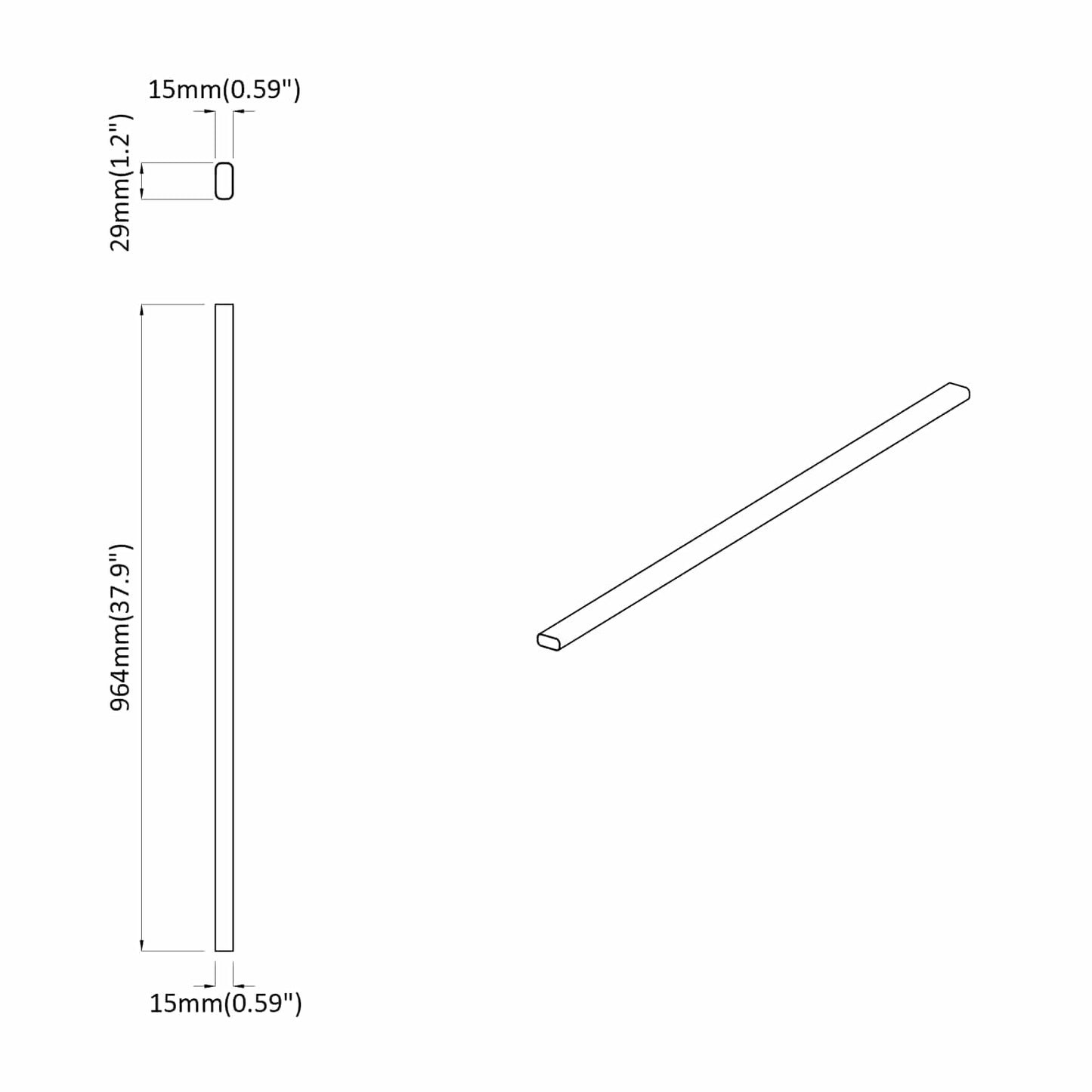 Skab Stang 12 stk. Sølv 964 x 15 x 29 mm Aluminiumlegering