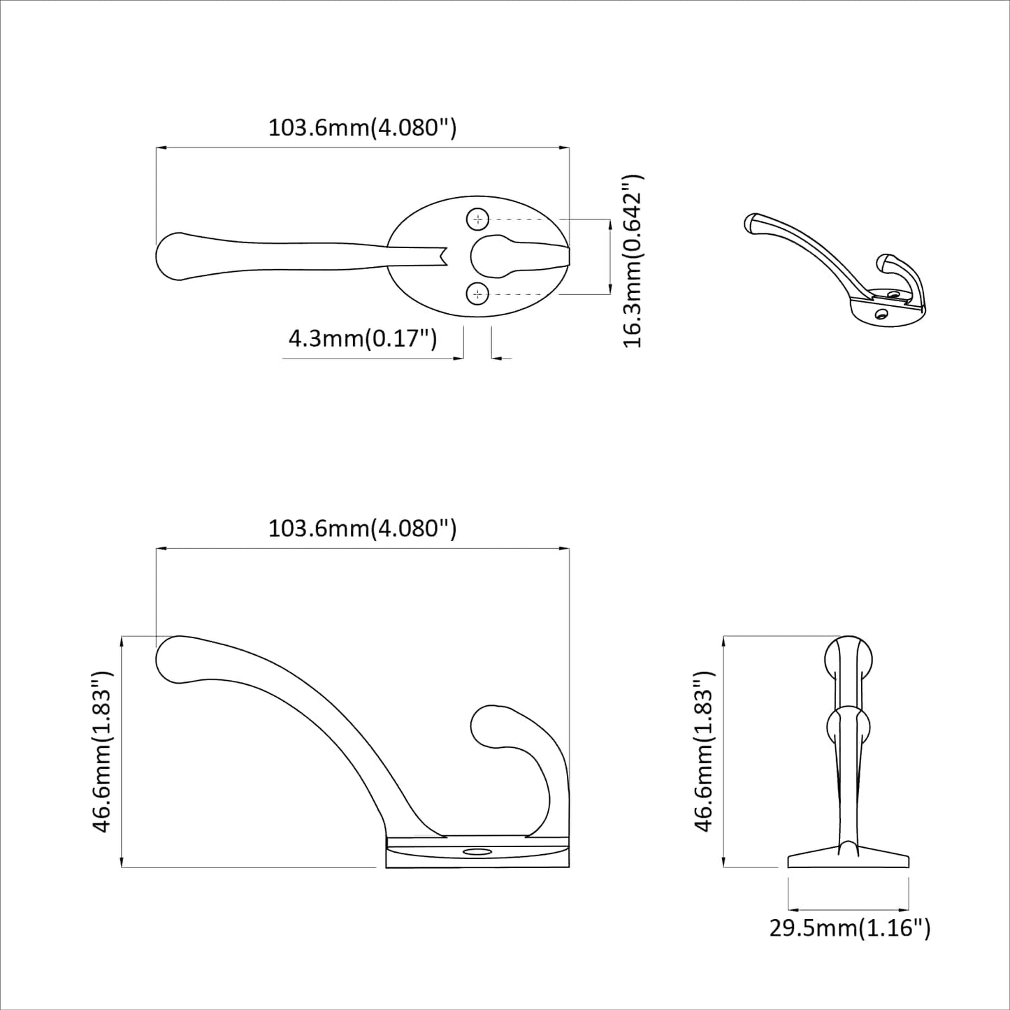 Tøjkrog 12 stk. Sort 102 x 29 x 47 mm Zinklegering