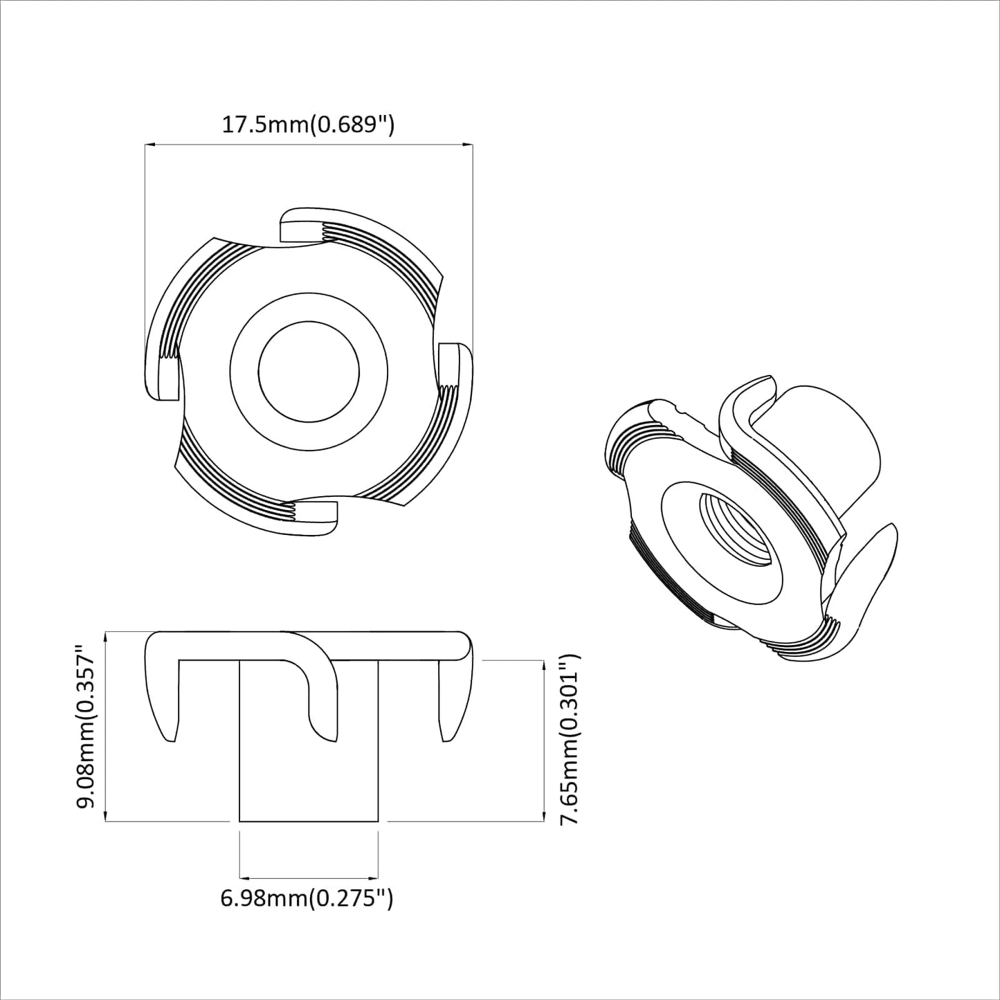 Pronged T-nut 7200 stk. Sølv M6 mm Stål