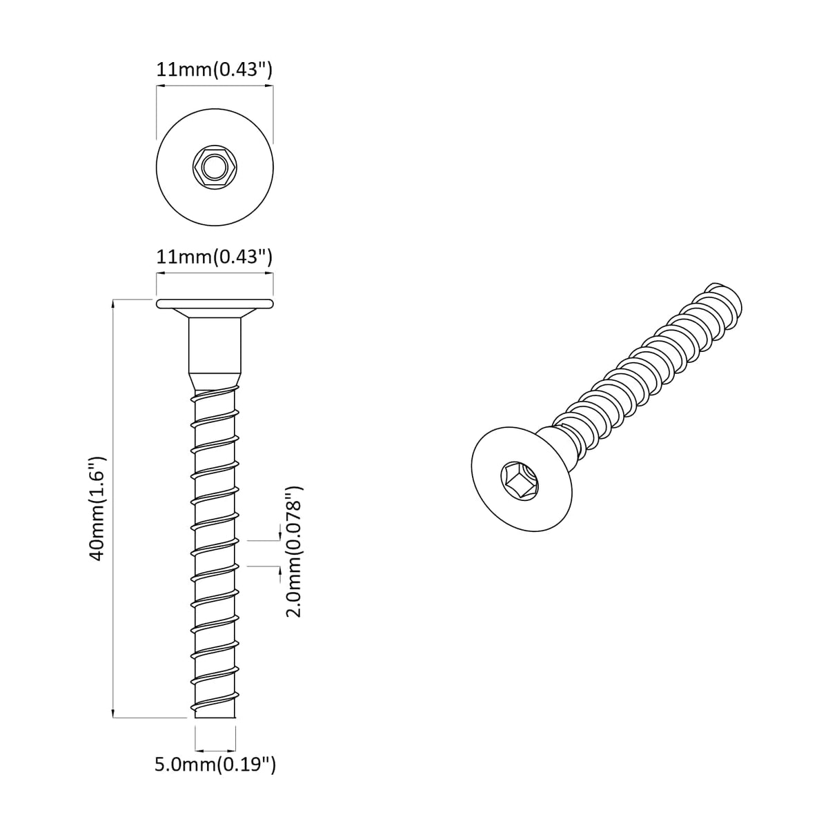 Skrue 2 stk. Zinkbelagt 5 x 40 mm Jern