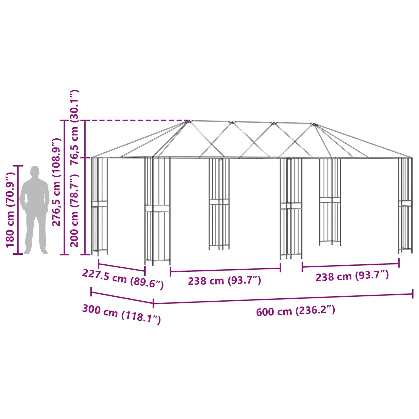 Gazebo ramme uden gazebo stof 6 x 3 m Sort Stål