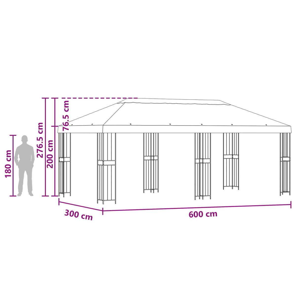 Have Gazebo 6 x 3 m Antracit Polyester og Stål 190 gsm