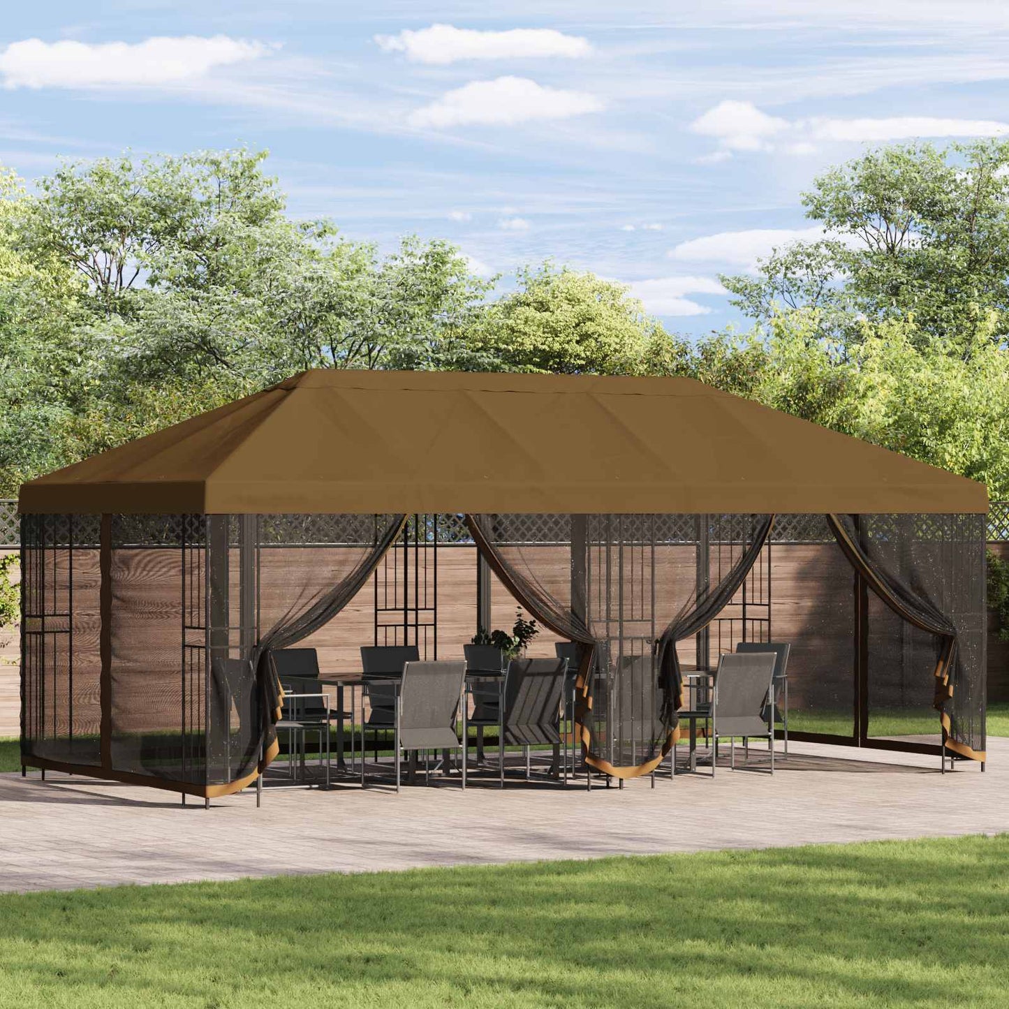 Have Gazebo 6 x 3 m Gråbrun Polyester og Stål 190 gsm