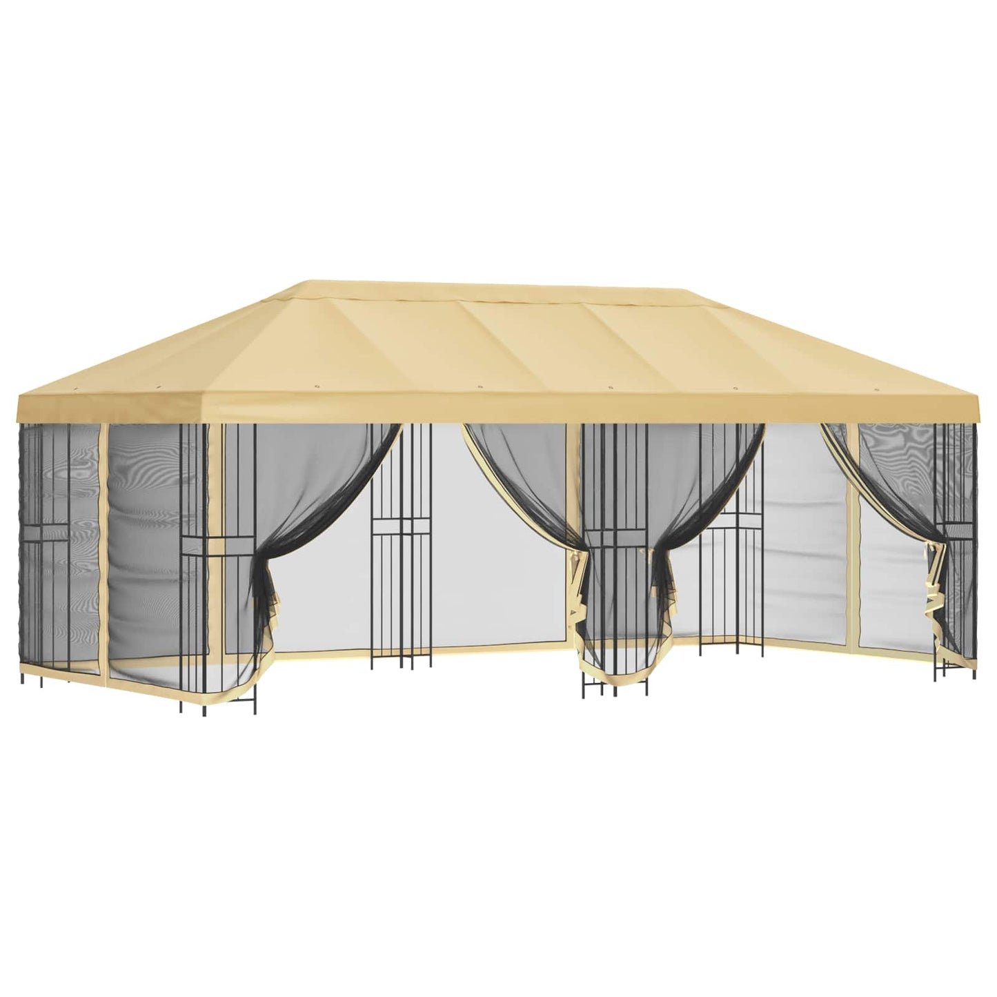 Pavillon med sidetapper 6 x 3 m Cremefarvet Polyester og Stål
