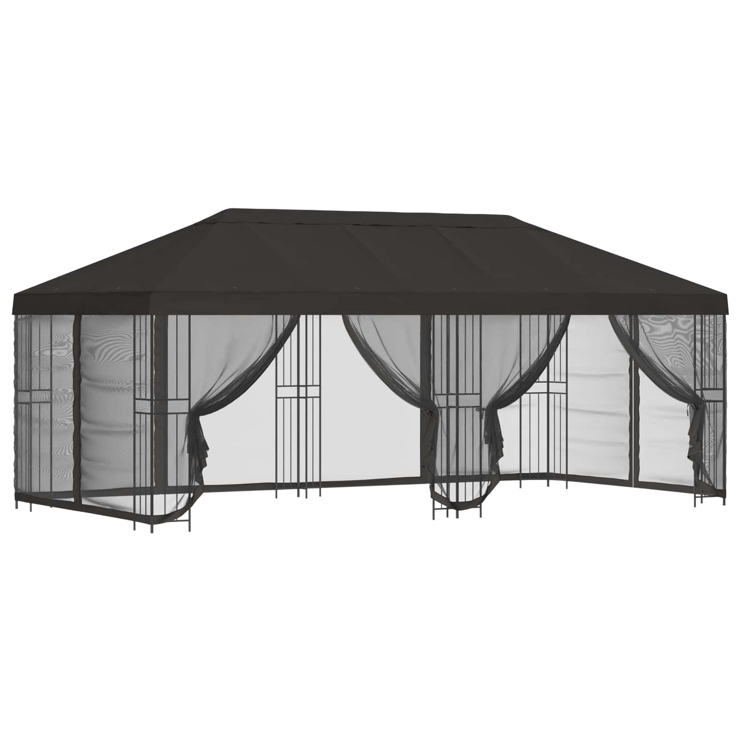 Pavillon med sidetapper 6 x 3 m Antracit Polyester og Stål