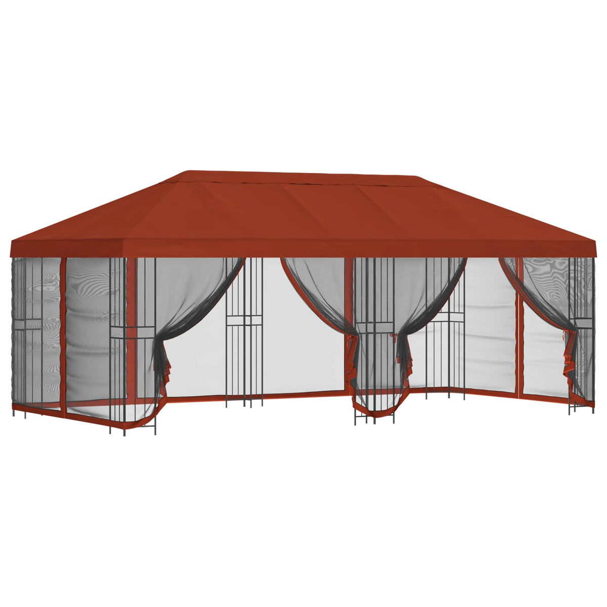 Pavillon med sidetapper 6 x 3 m Terrakotta Polyester og Stål