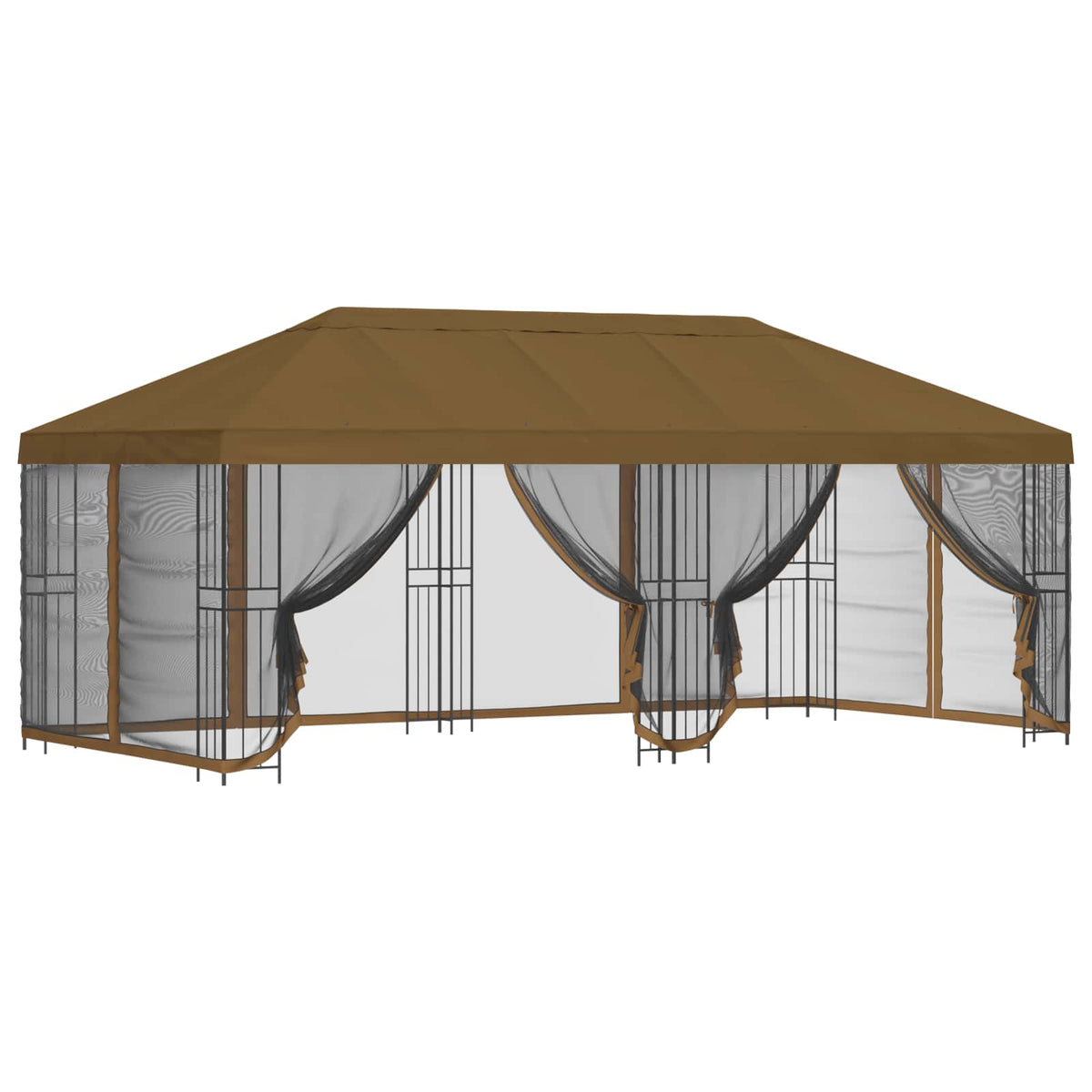 Pavillon med sidetapper 6 x 3 m Gråbrun Polyester og Stål