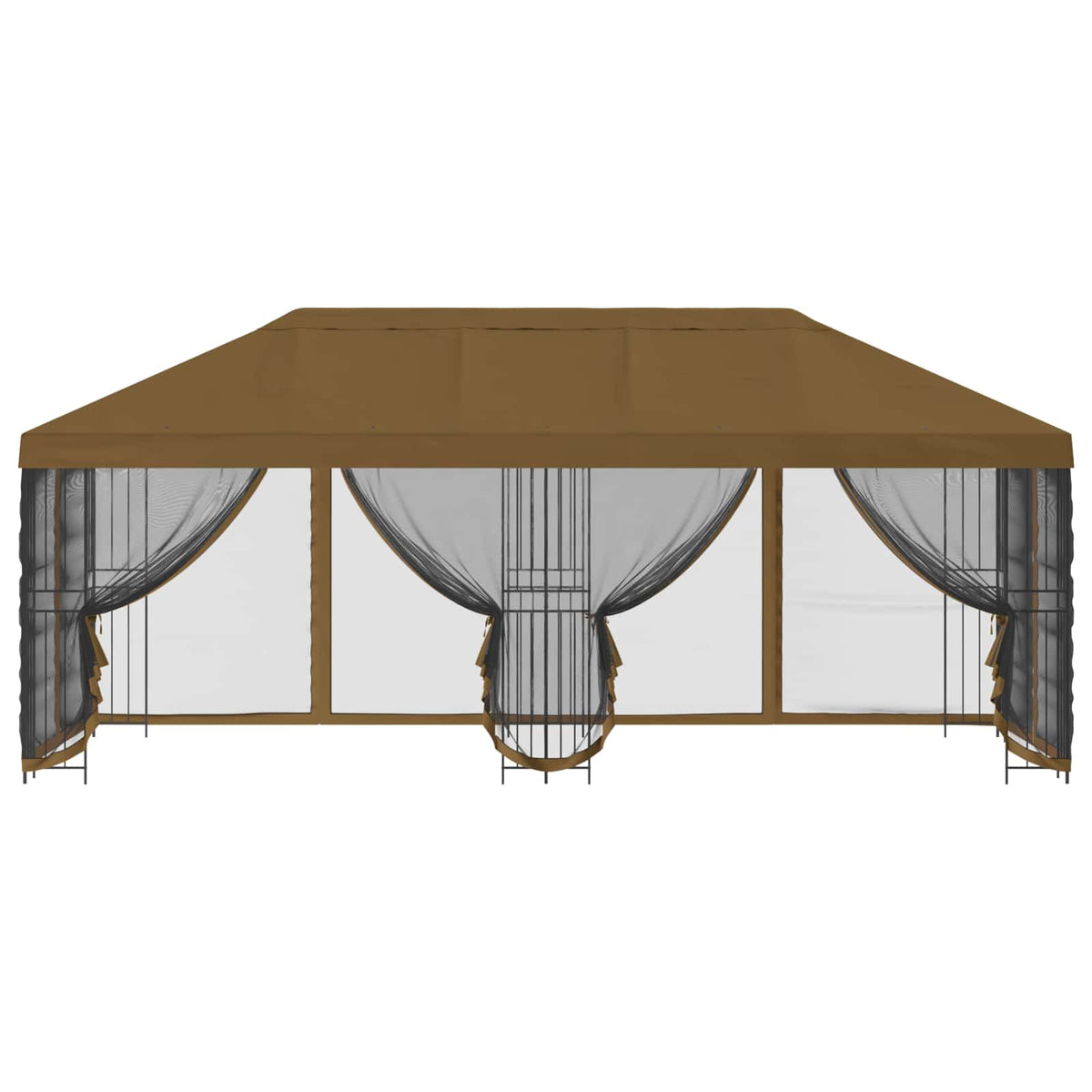 Pavillon med sidetapper 6 x 3 m Gråbrun Polyester og Stål