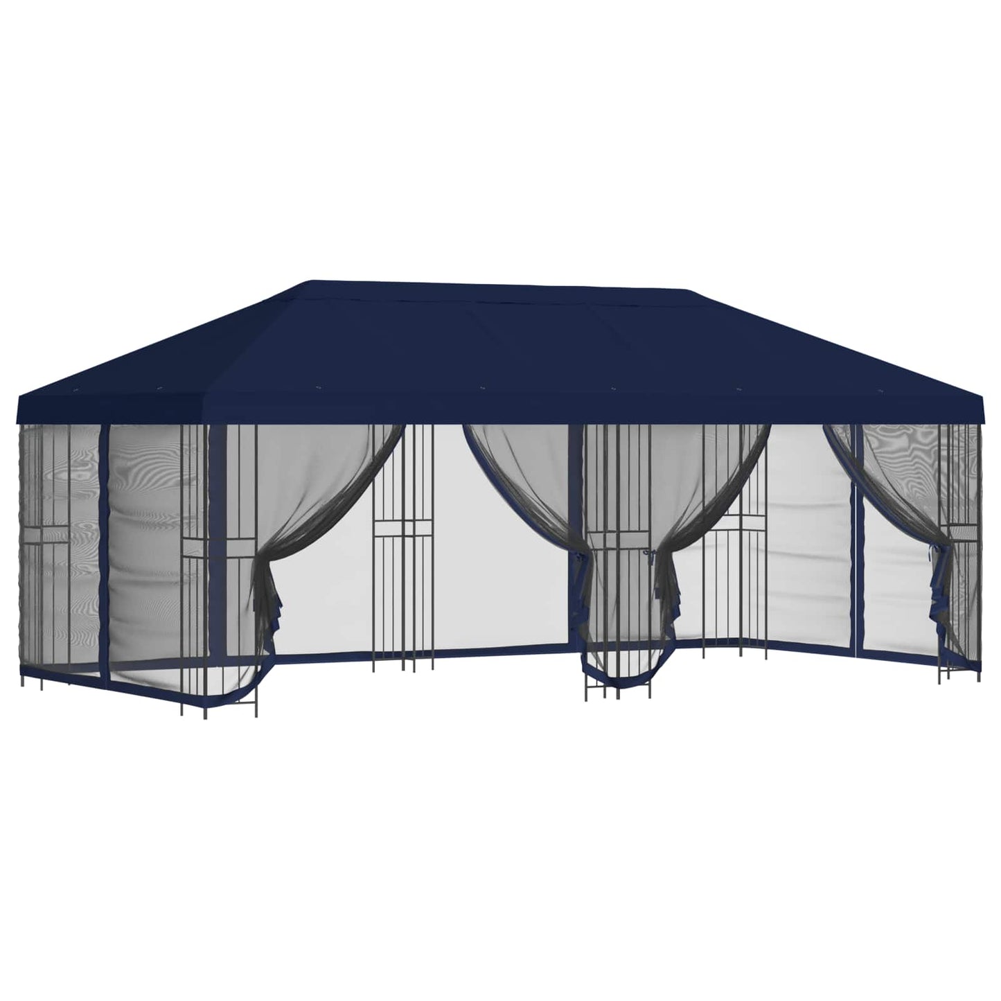 Pavillon med sidetapper 6 x 3 m Blå Polyester og Stål 190 gsm
