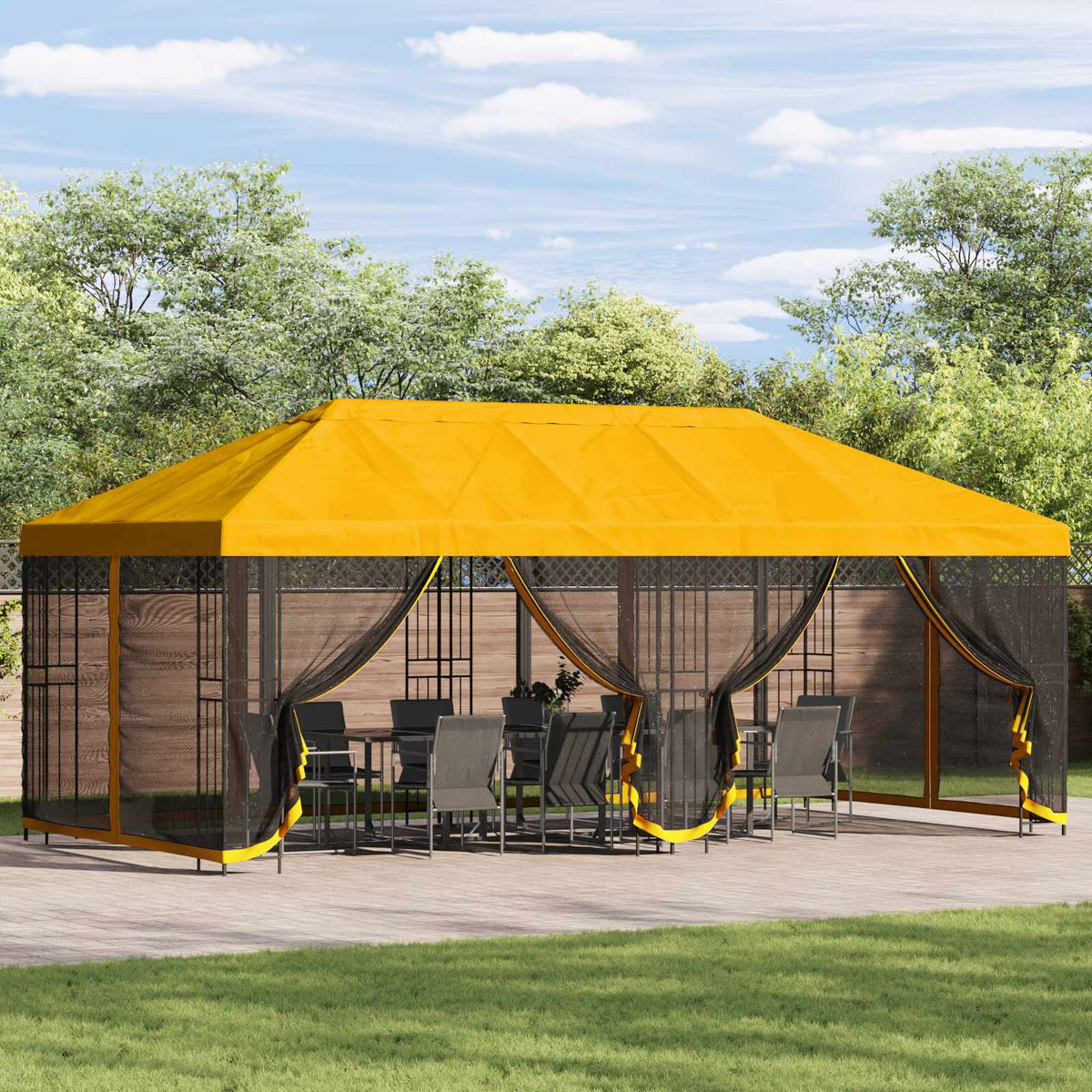 Pavillon med sidetapper 6 x 3 m Gul Polyester og Stål 190 gsm