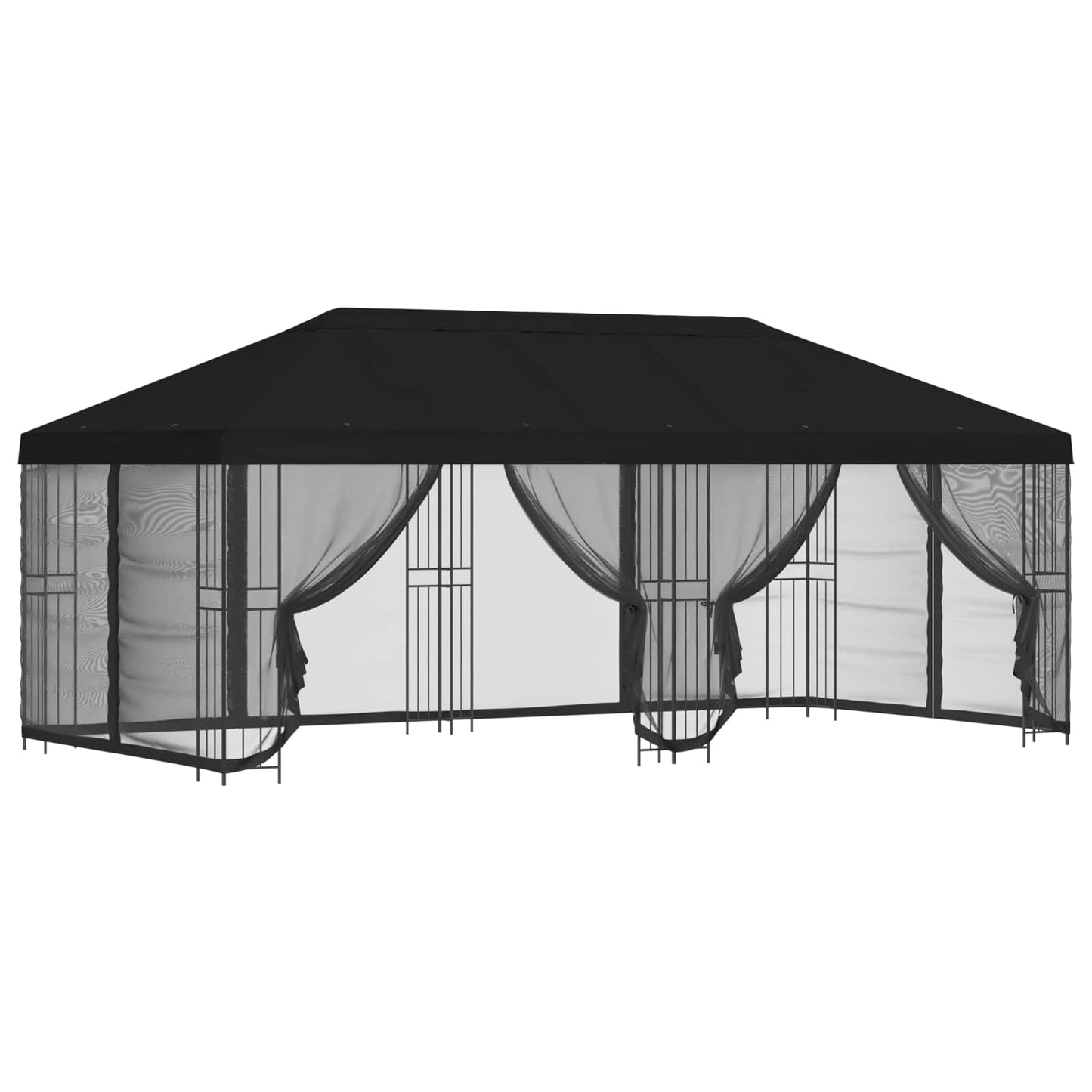 Pavillon med sidetapper 6 x 3 m Sort Polyester og Stål 190 gsm