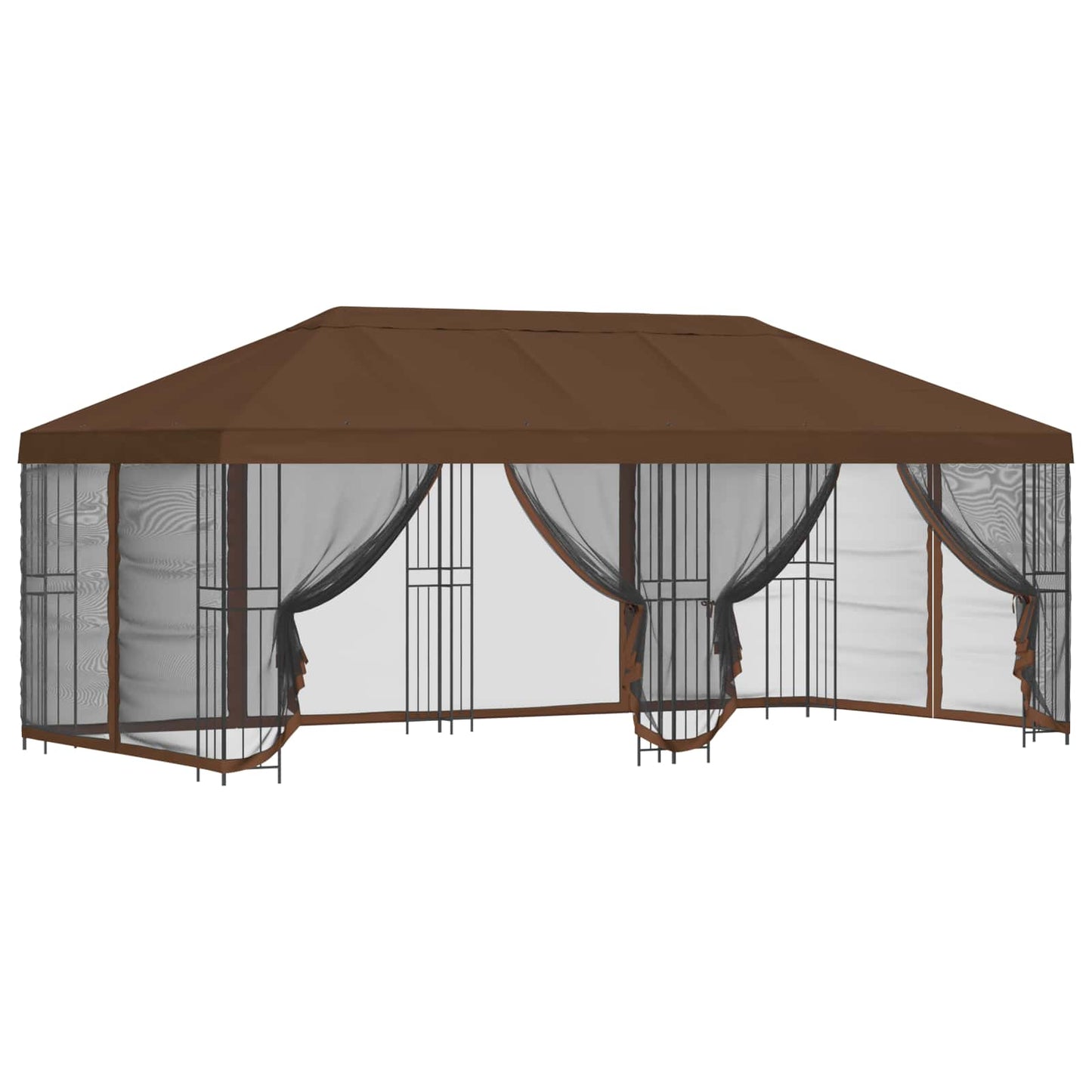 Pavillon med sidetapper 6 x 3 m Brun Polyester og Stål 190 gsm