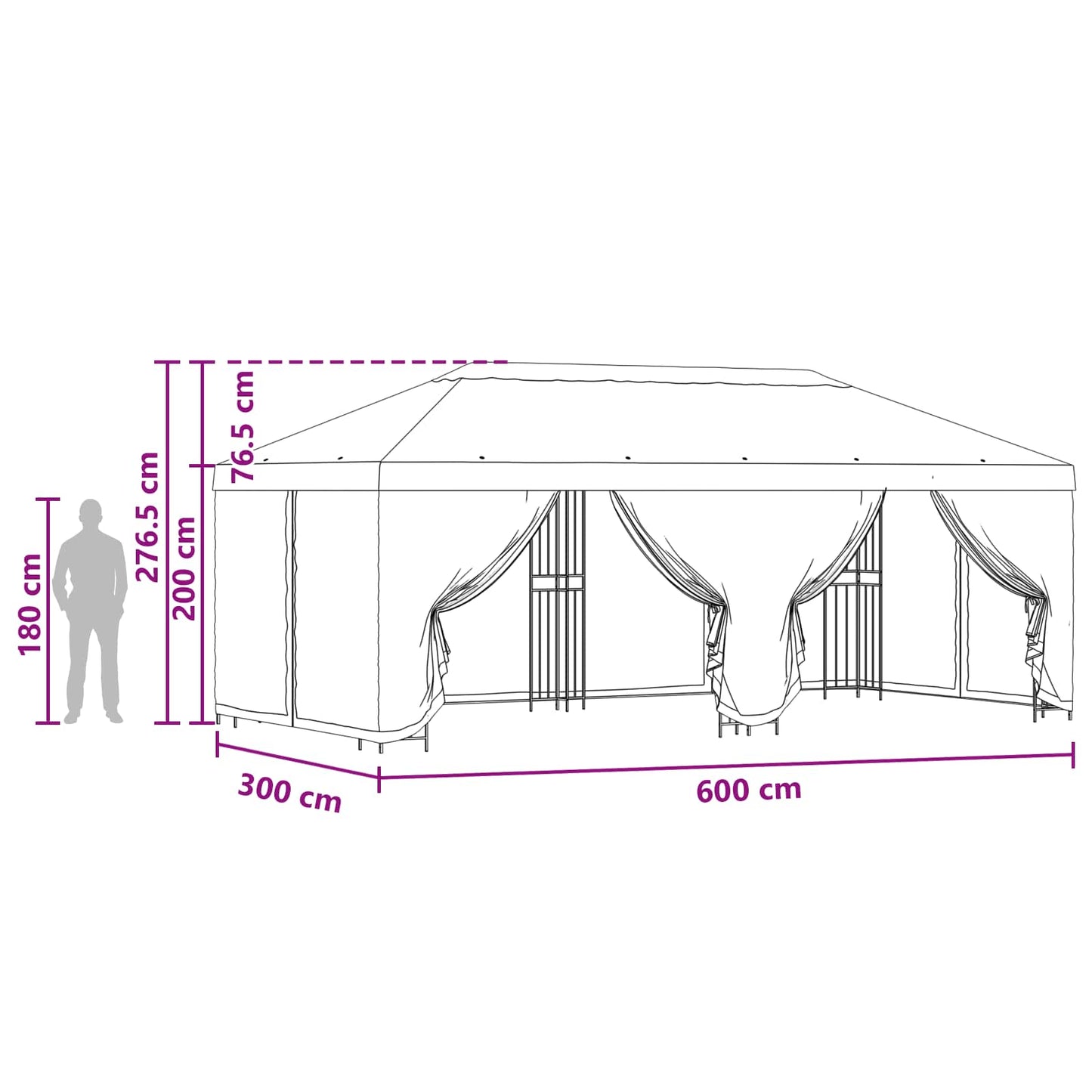 Pavillon med sidetapper 6 x 3 m Brun Polyester og Stål 190 gsm
