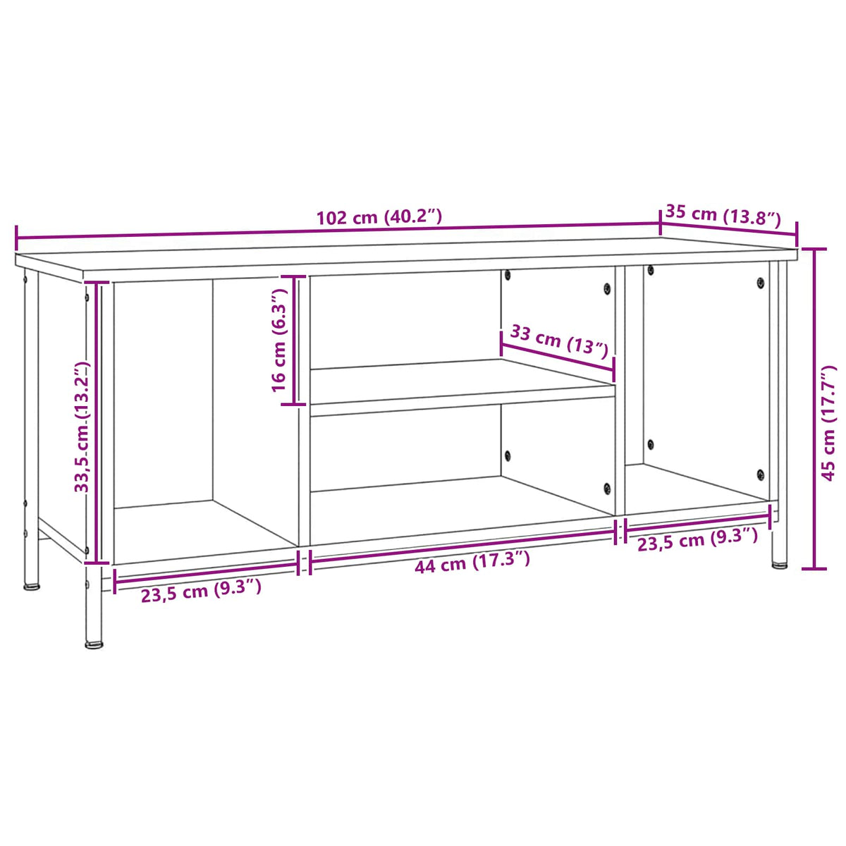TV-skab 102 x 35 x 45 cm Gammelt træ Konstrueret træ