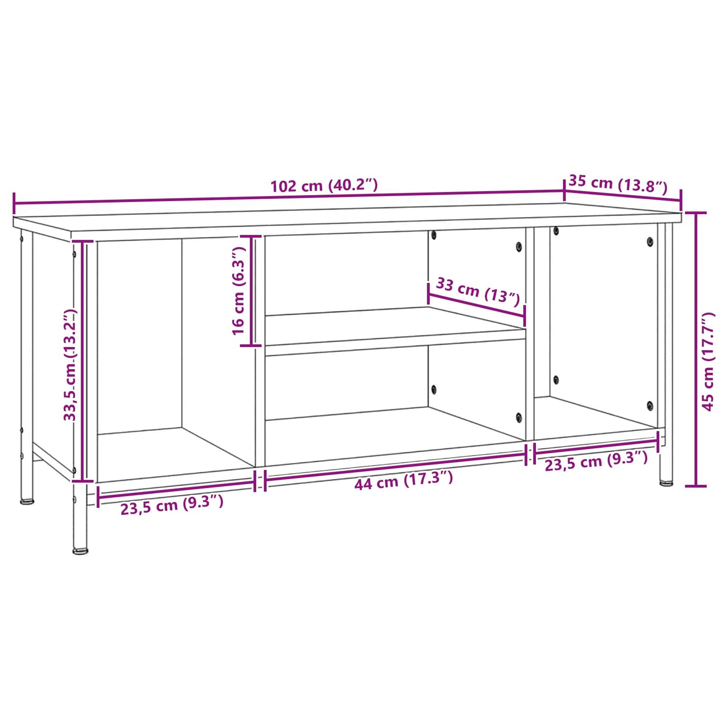 TV-skab 102 x 35 x 45 cm Sort eg Konstrueret træ