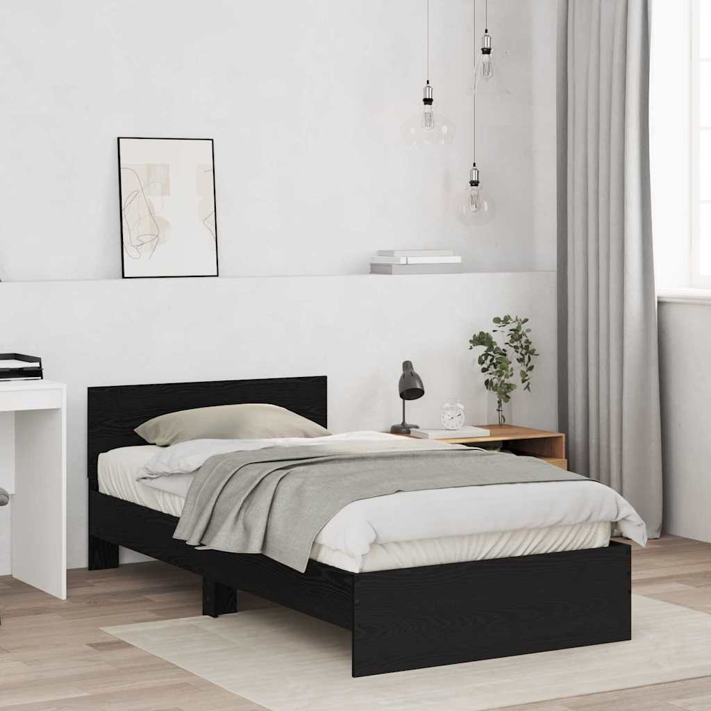 Sengestel med hovedgærde Sort eg 203 x 104 x 70 cm