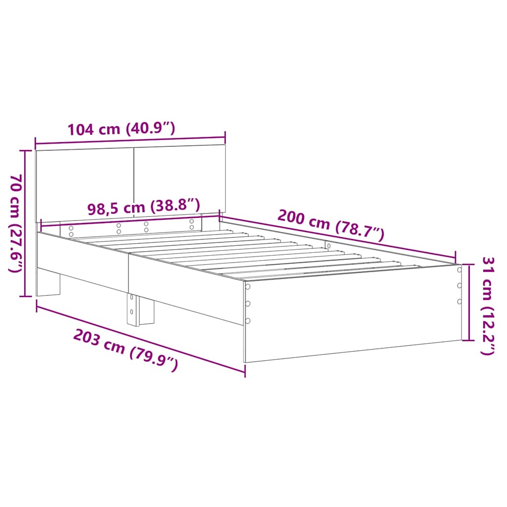 Sengestel med hovedgærde Sort eg 203 x 104 x 70 cm