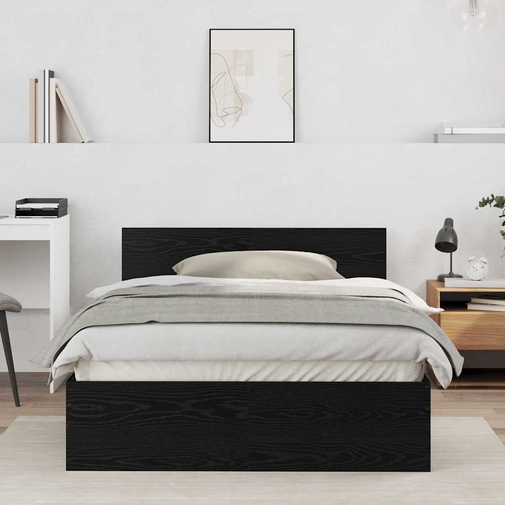 Sengestel med hovedgærde Sort eg 193 x 125 x 70 cm