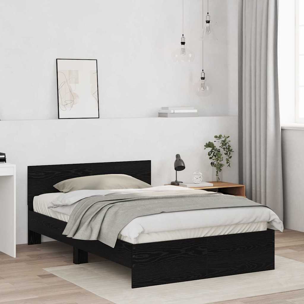 Sengestel med hovedgærde Sort eg 193 x 125 x 70 cm