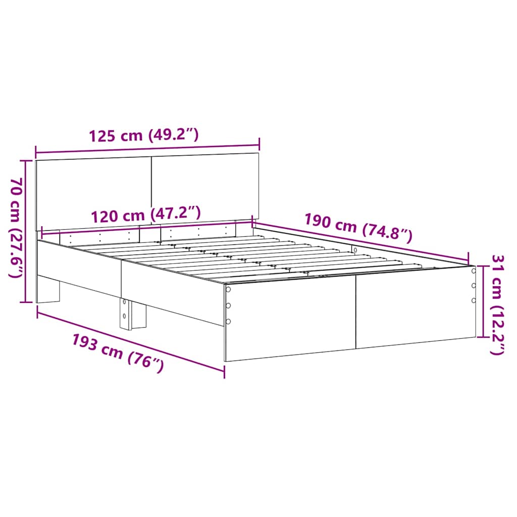 Sengestel med hovedgærde Sort eg 193 x 125 x 70 cm
