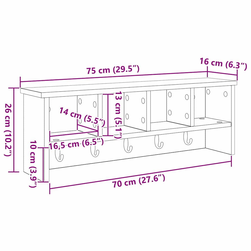 Vægmonteret Jakkeholder Vægmonteret Sonoma eg 75 x 16 x 26 cm
