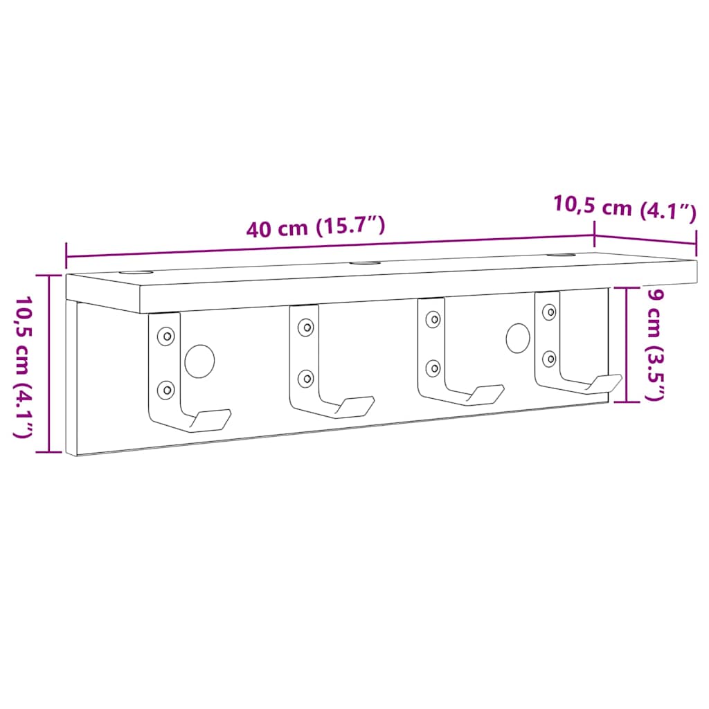 Vægmonteret Jakkeholder Vægmonteret Sort eg 40 x 10,5 x 10,5 cm