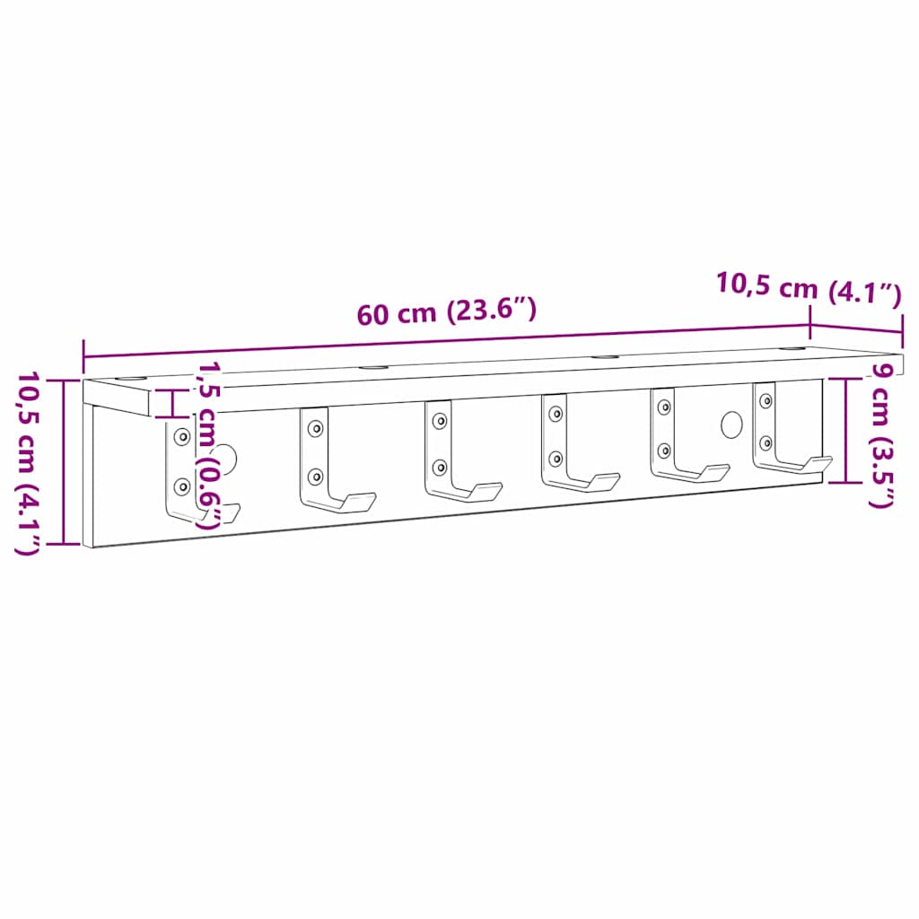 Vægmonteret Jakkeholder Vægmonteret Hvid 60 x 10,5 x 10,5 cm