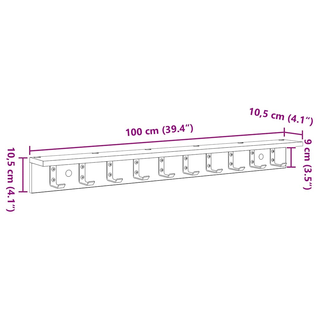 Vægmonteret Jakkeholder Vægmonteret Hvid 100 x 10,5 x 10,5 cm