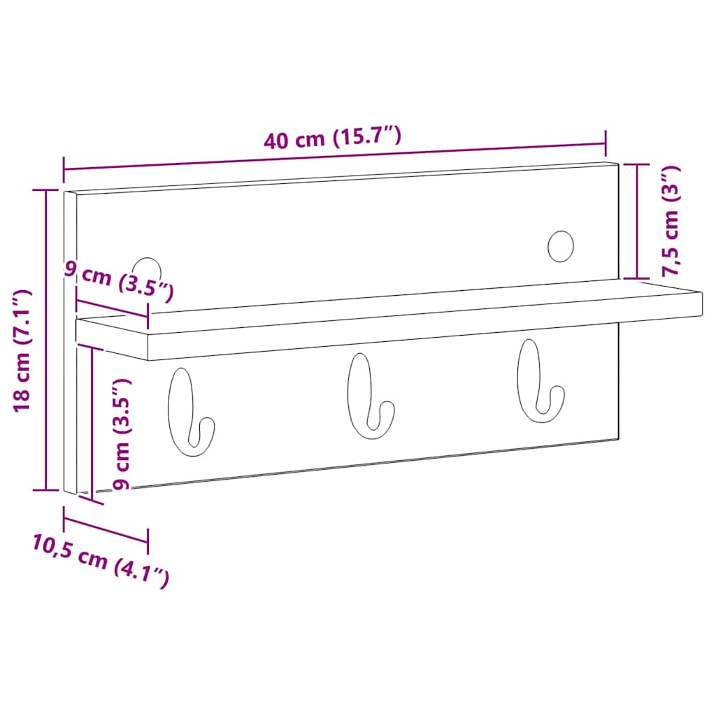 Vægmonteret Jakkeholder Vægmonteret Hvid 40 x 10,5 x 18 cm