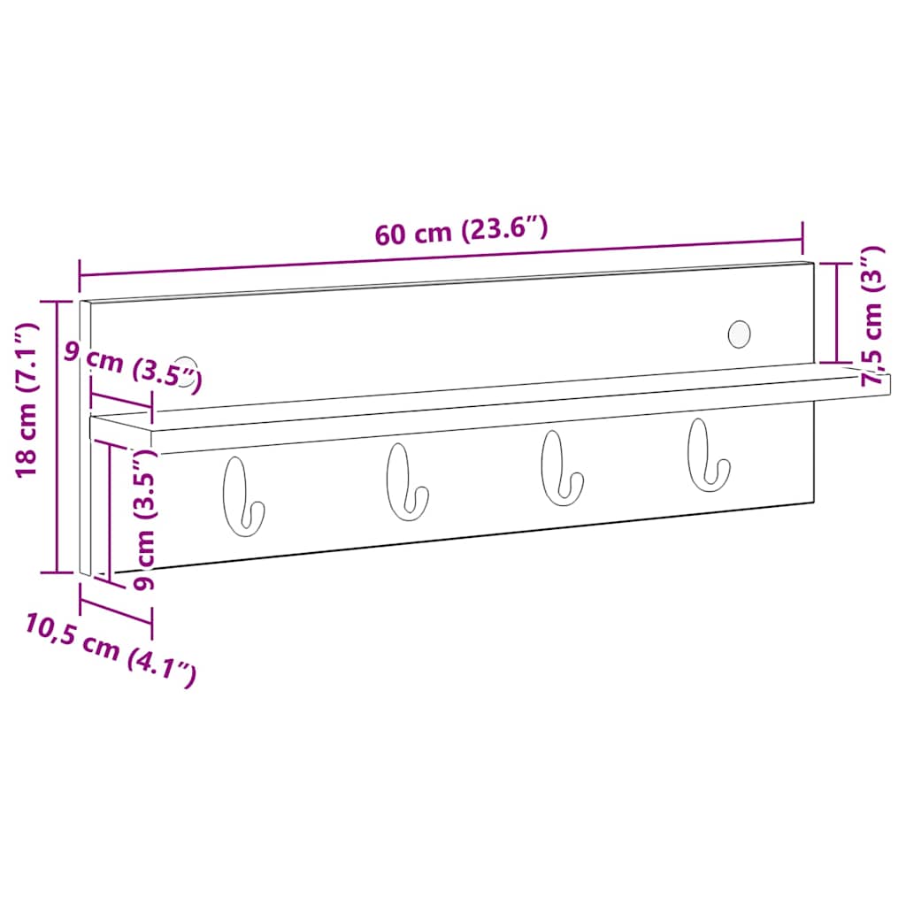 Vægmonteret Jakkeholder Vægmonteret Beton Grå 60 x 10,5 x 18 cm